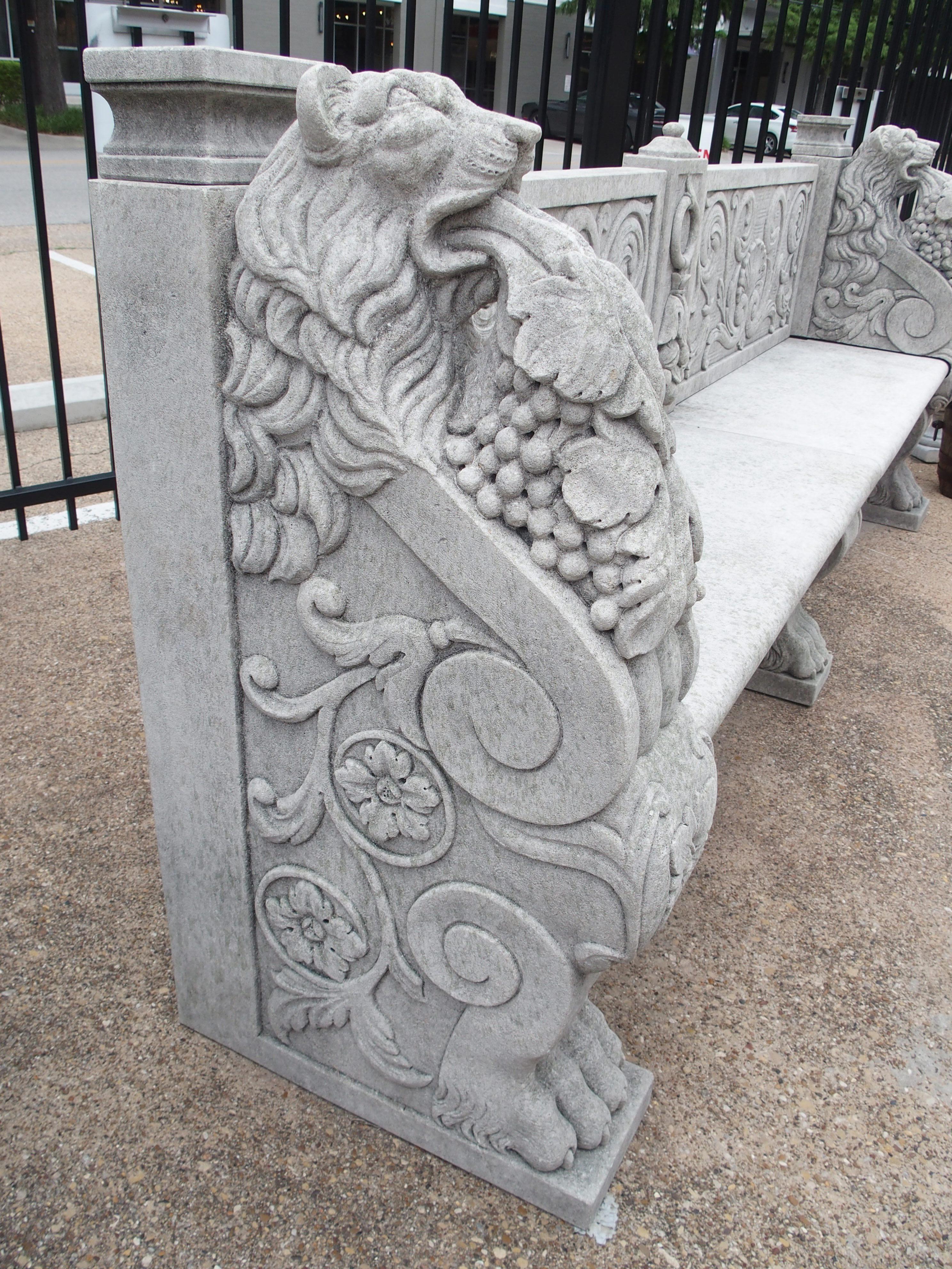Two Large and Well-Carved Italian Limestone Garden Benches 8