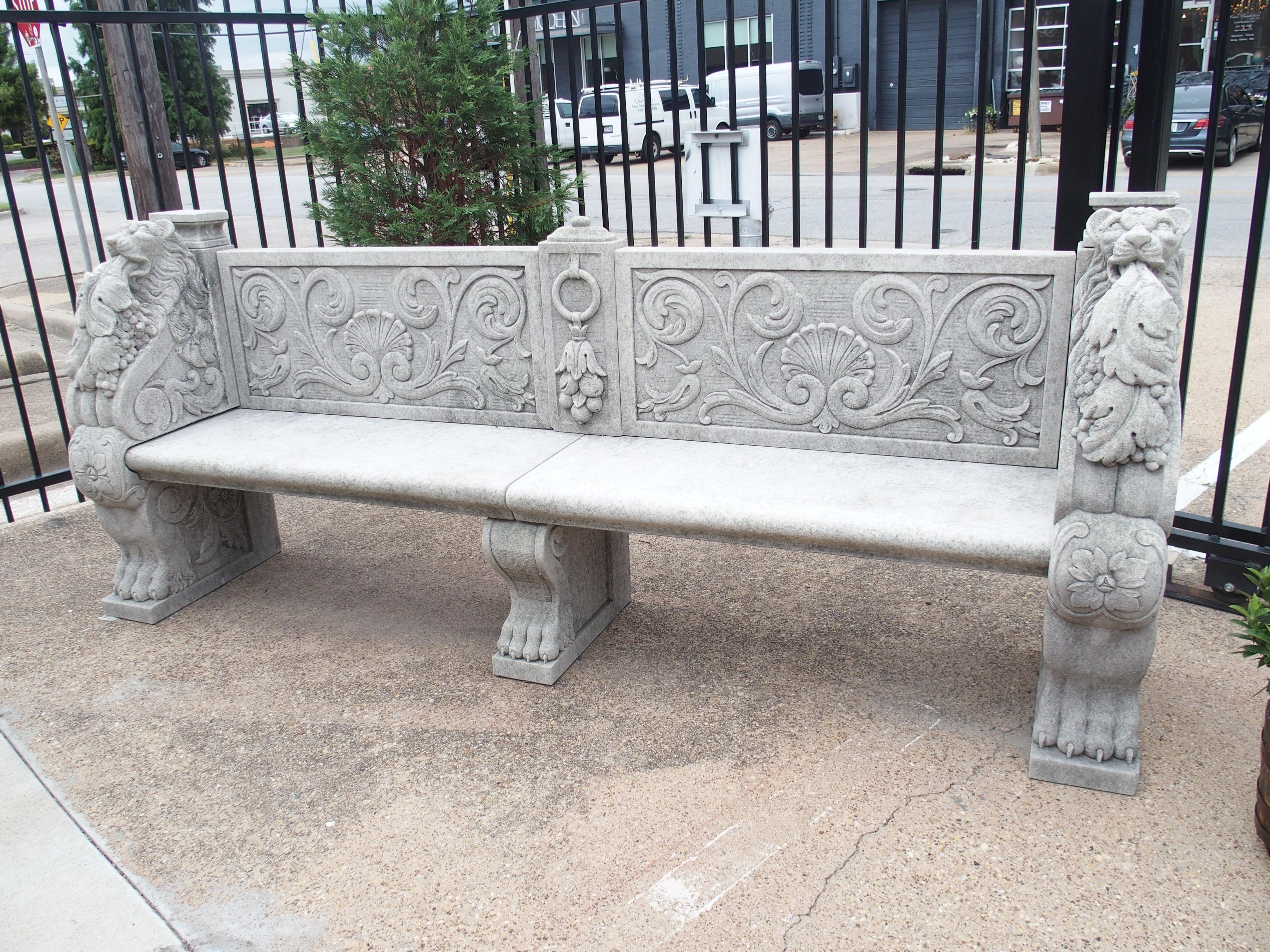 Two Large and Well-Carved Italian Limestone Garden Benches 11