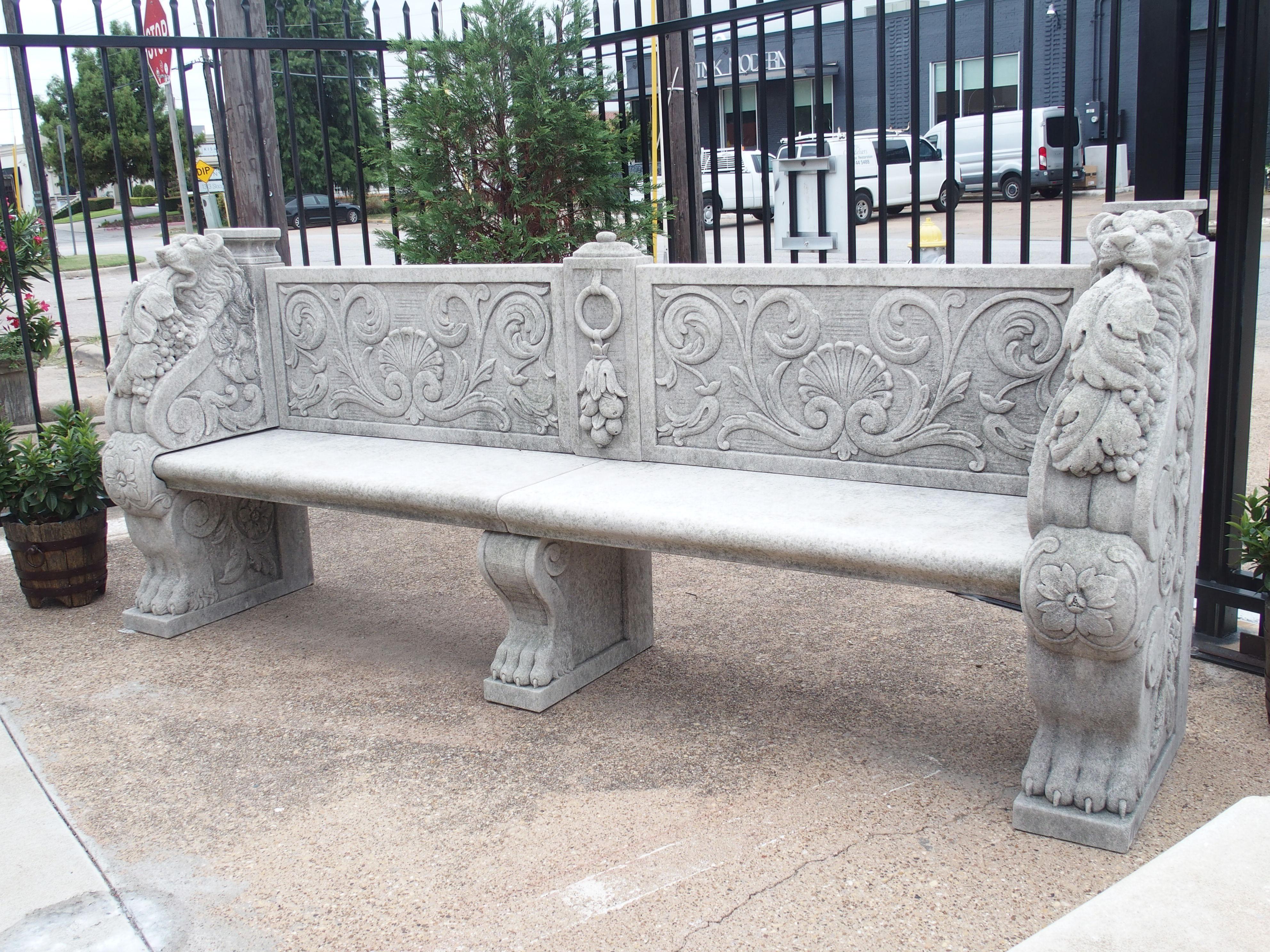 Two Large and Well-Carved Italian Limestone Garden Benches 12