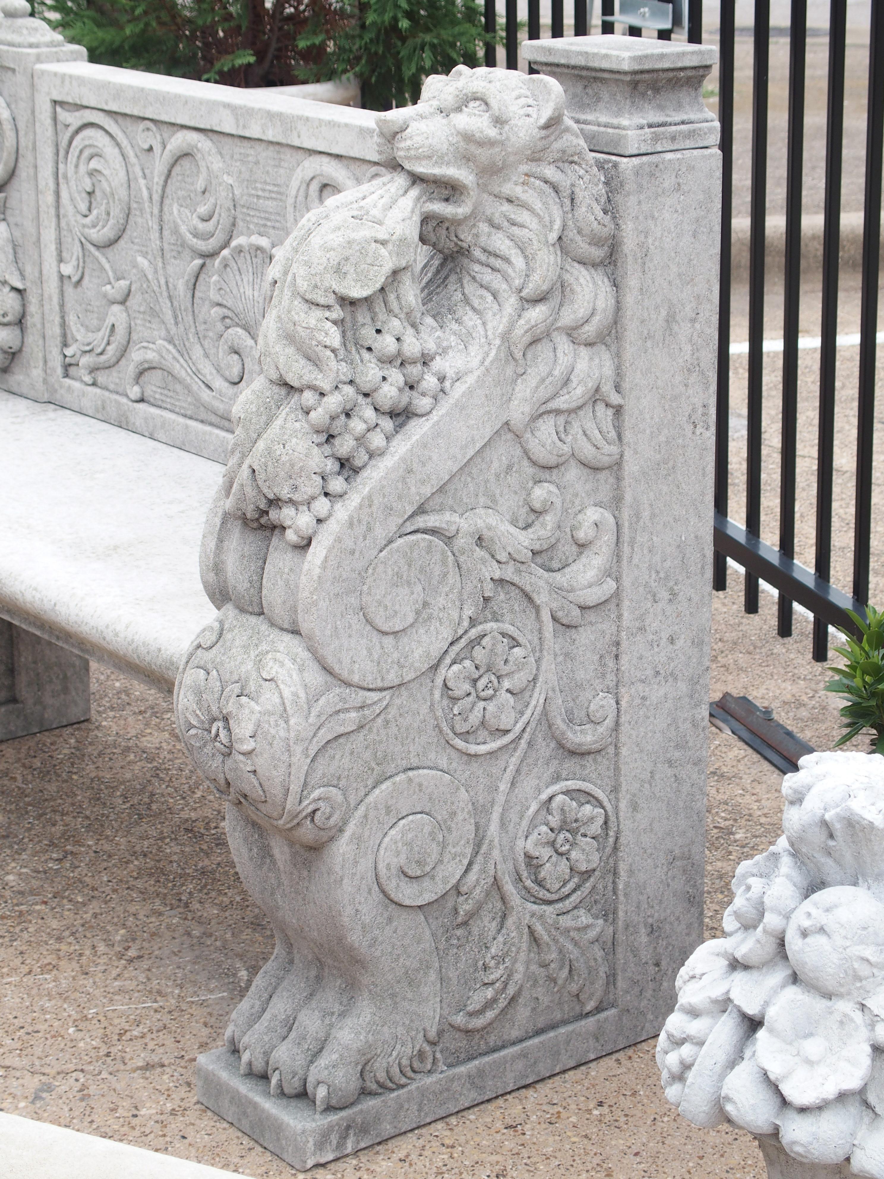 Hand-Carved Two Large and Well-Carved Italian Limestone Garden Benches