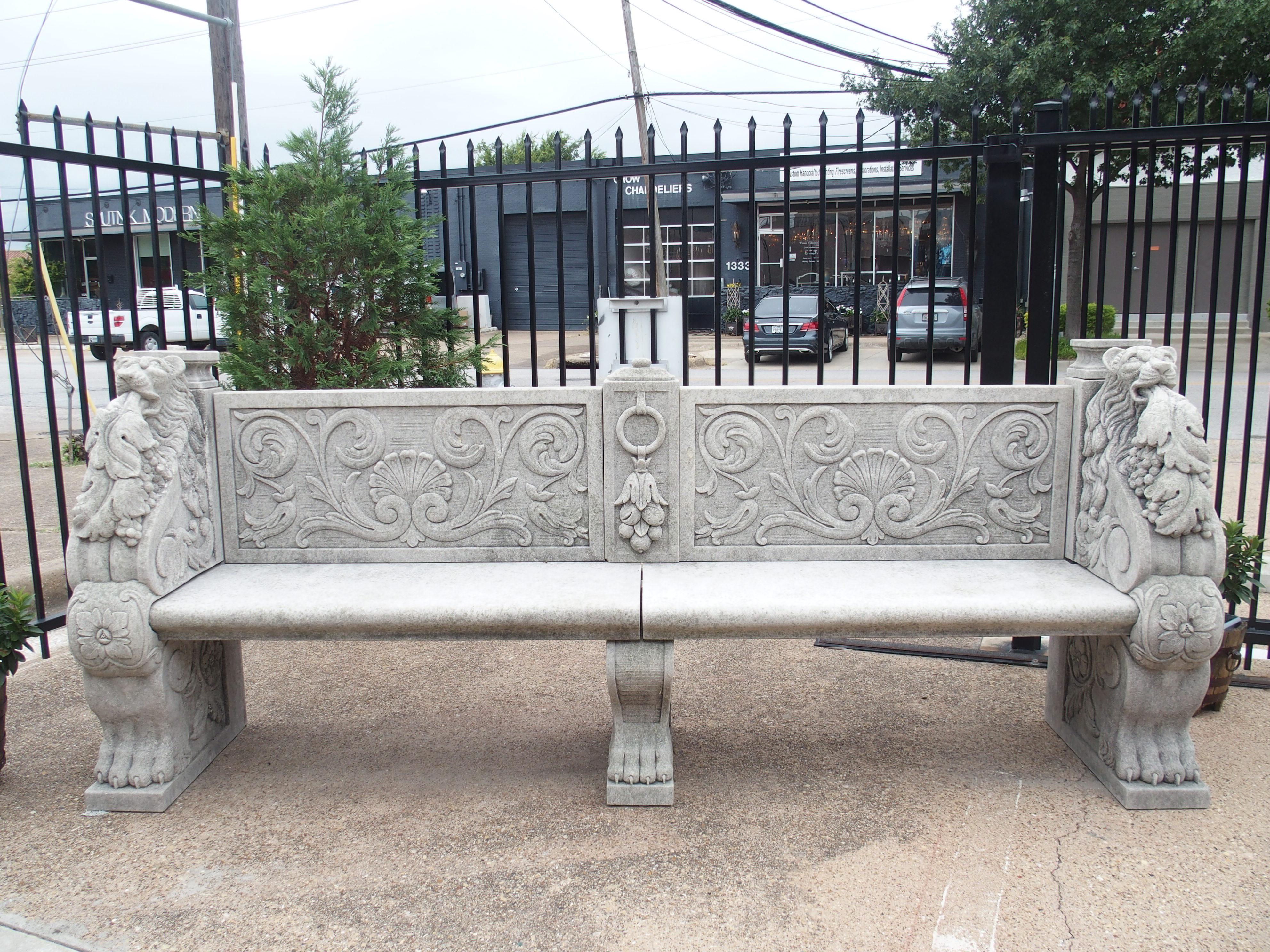 Contemporary Two Large and Well-Carved Italian Limestone Garden Benches