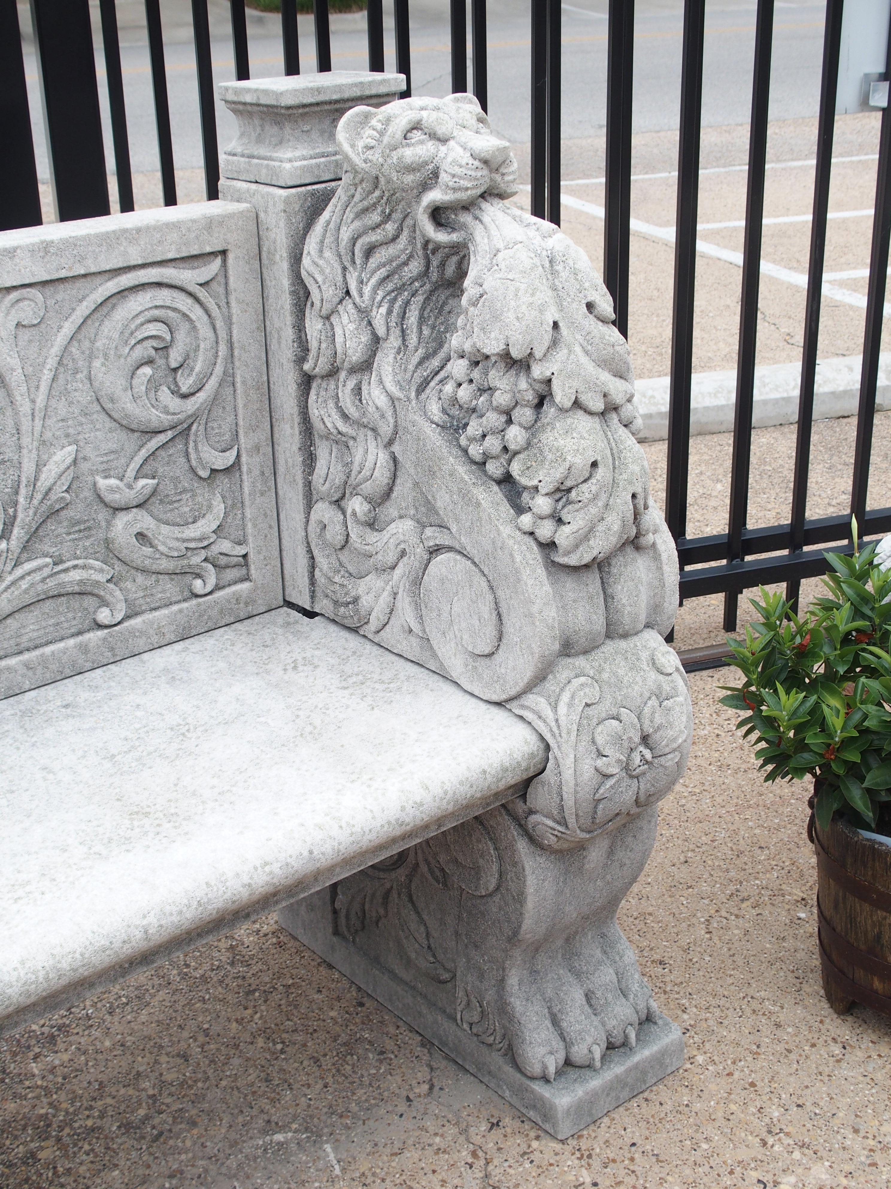 Two Large and Well-Carved Italian Limestone Garden Benches 1