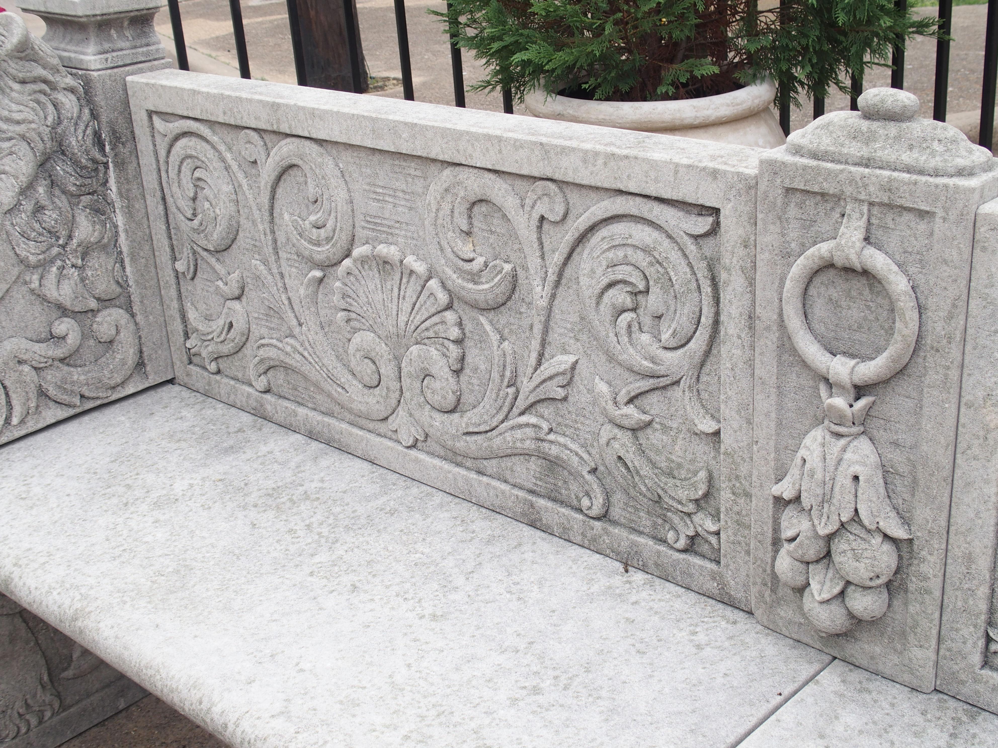 Two Large and Well-Carved Italian Limestone Garden Benches 3