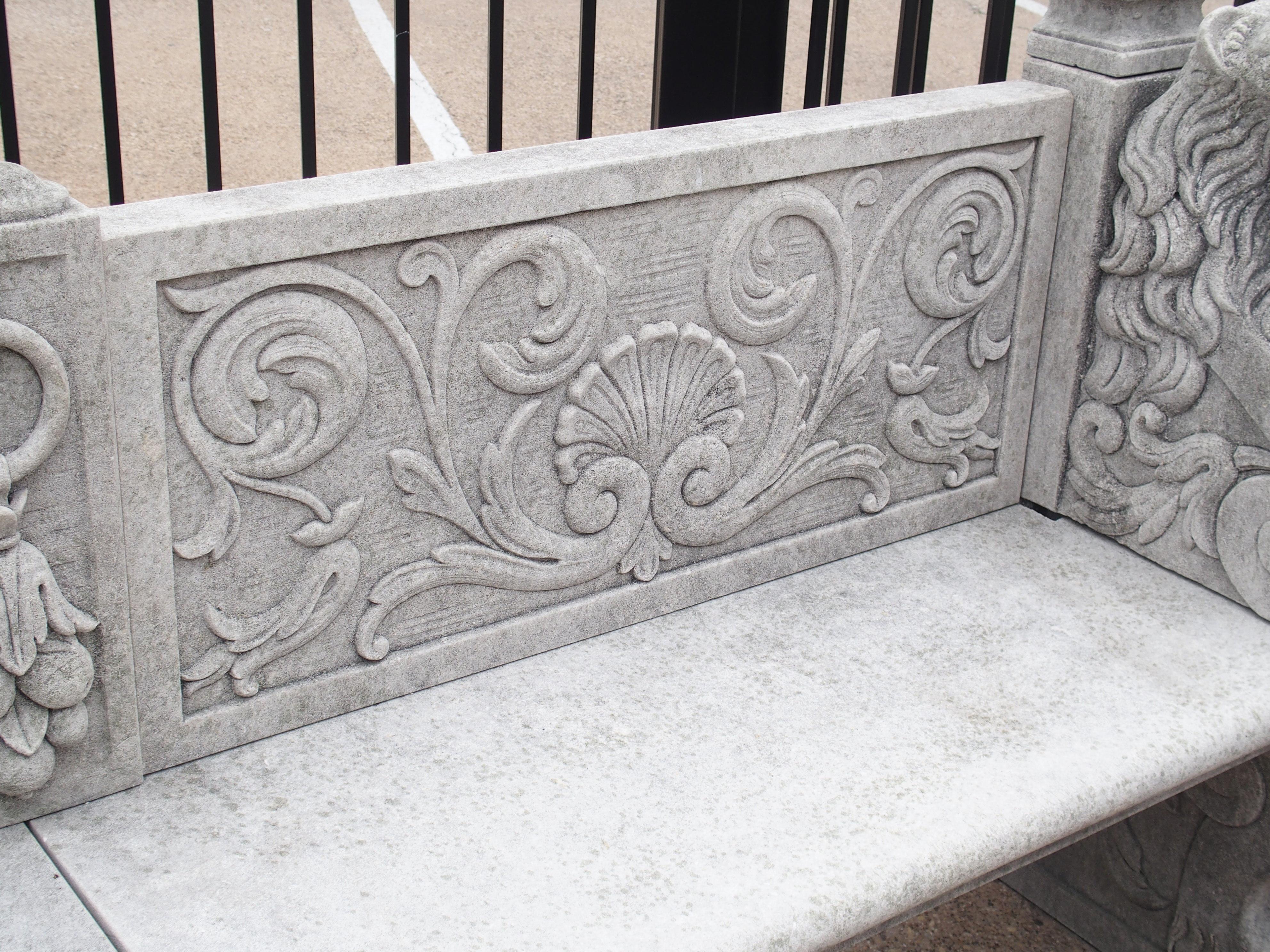 Two Large and Well-Carved Italian Limestone Garden Benches 4