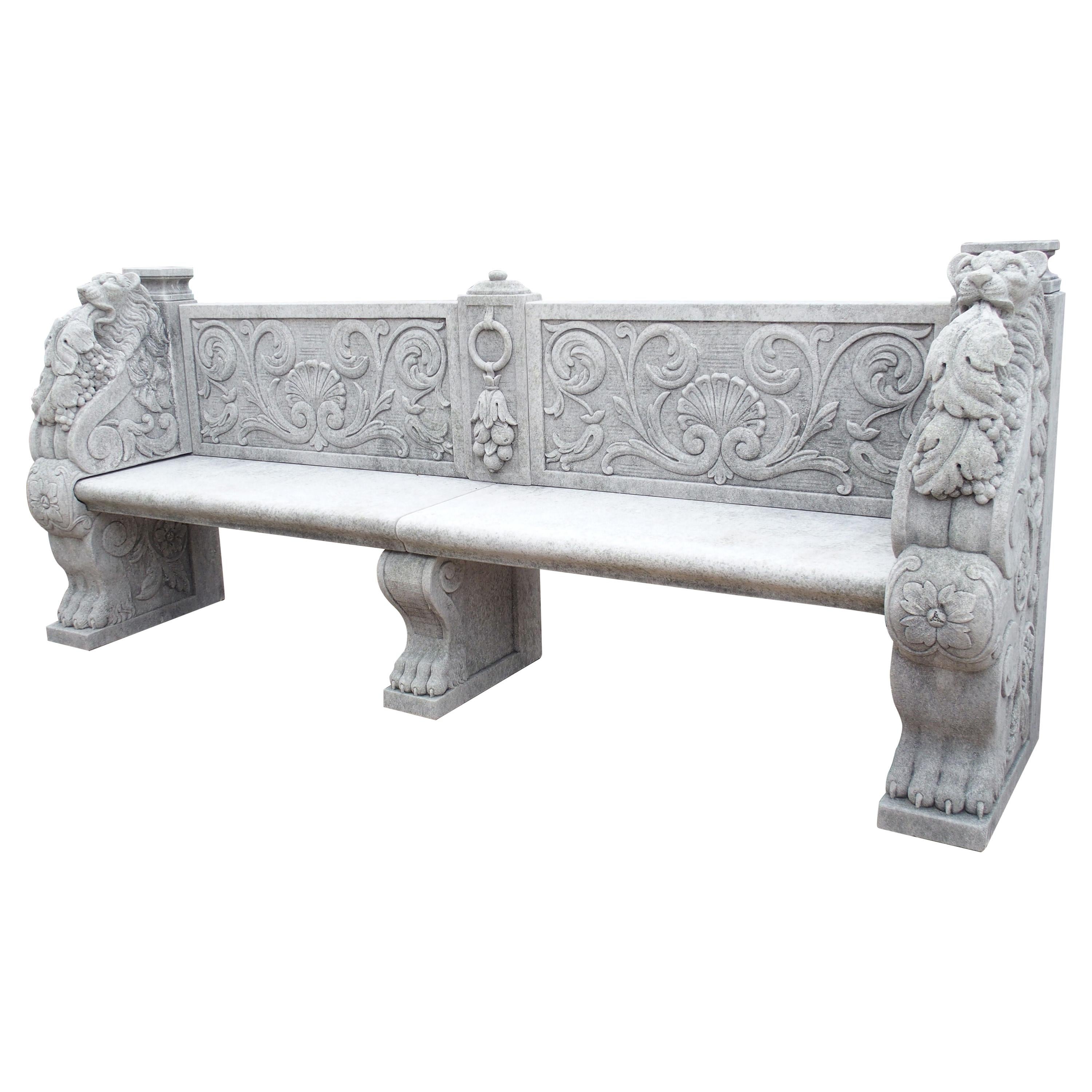 Two Large and Well-Carved Italian Limestone Garden Benches