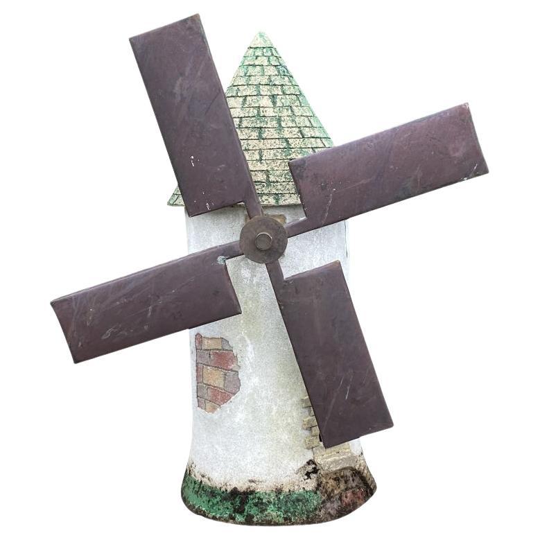 Large and Whimsical Cast Stone Windmill Garden Sculpture For Sale