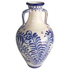 Large Andalusian Blue and White Ceramic Jug with Handles