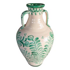 Large Andalusian Green and White Ceramic Jug with Handles