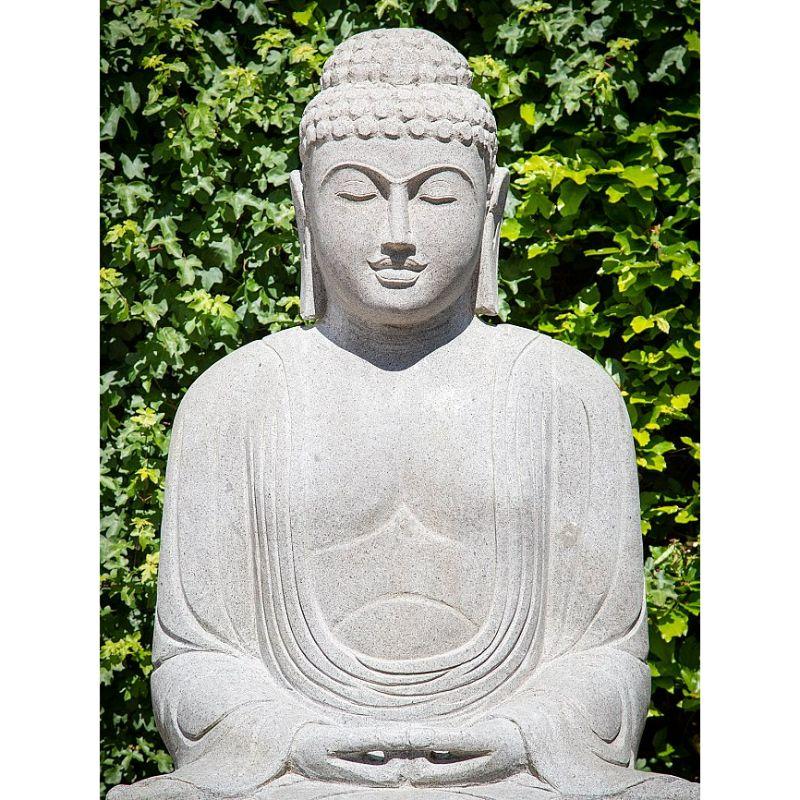 Material: Andesite stone
Material: wood
125,5 cm high 
82 cm wide and 63,5 cm deep
Andesite is a very hard vulcanic stone
Dhyana mudra
Originating from Indonesia
Newly hand carved from a large block of Andesite stone
Can be shipped