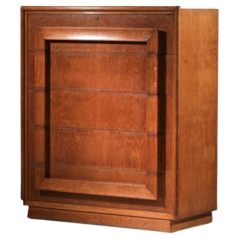 Large André Sornay chest of drawers in limed oak from the 1940s For Sale