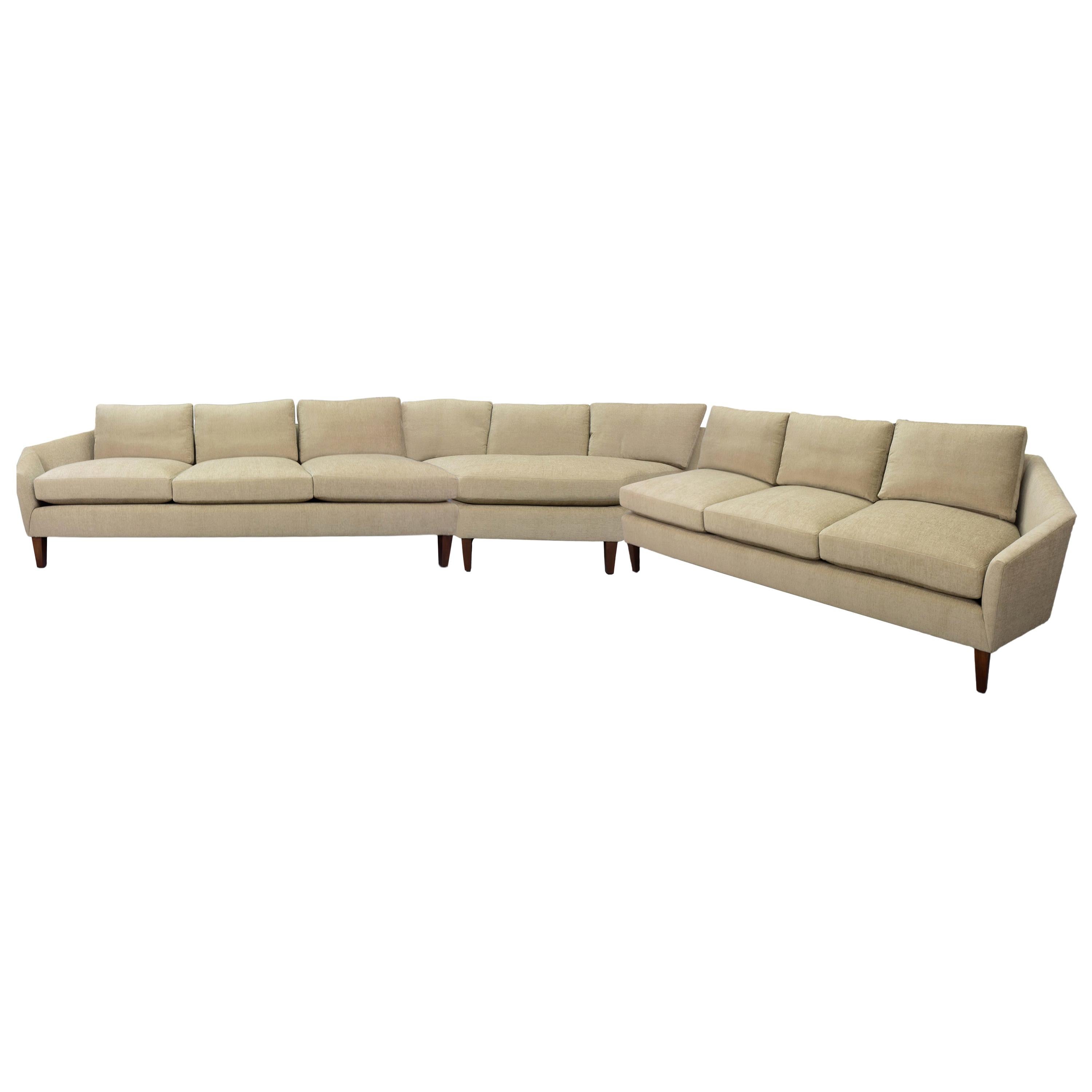 Large Angled Sectional with Loose Cushions and Slope Arms, Custom Built For Sale