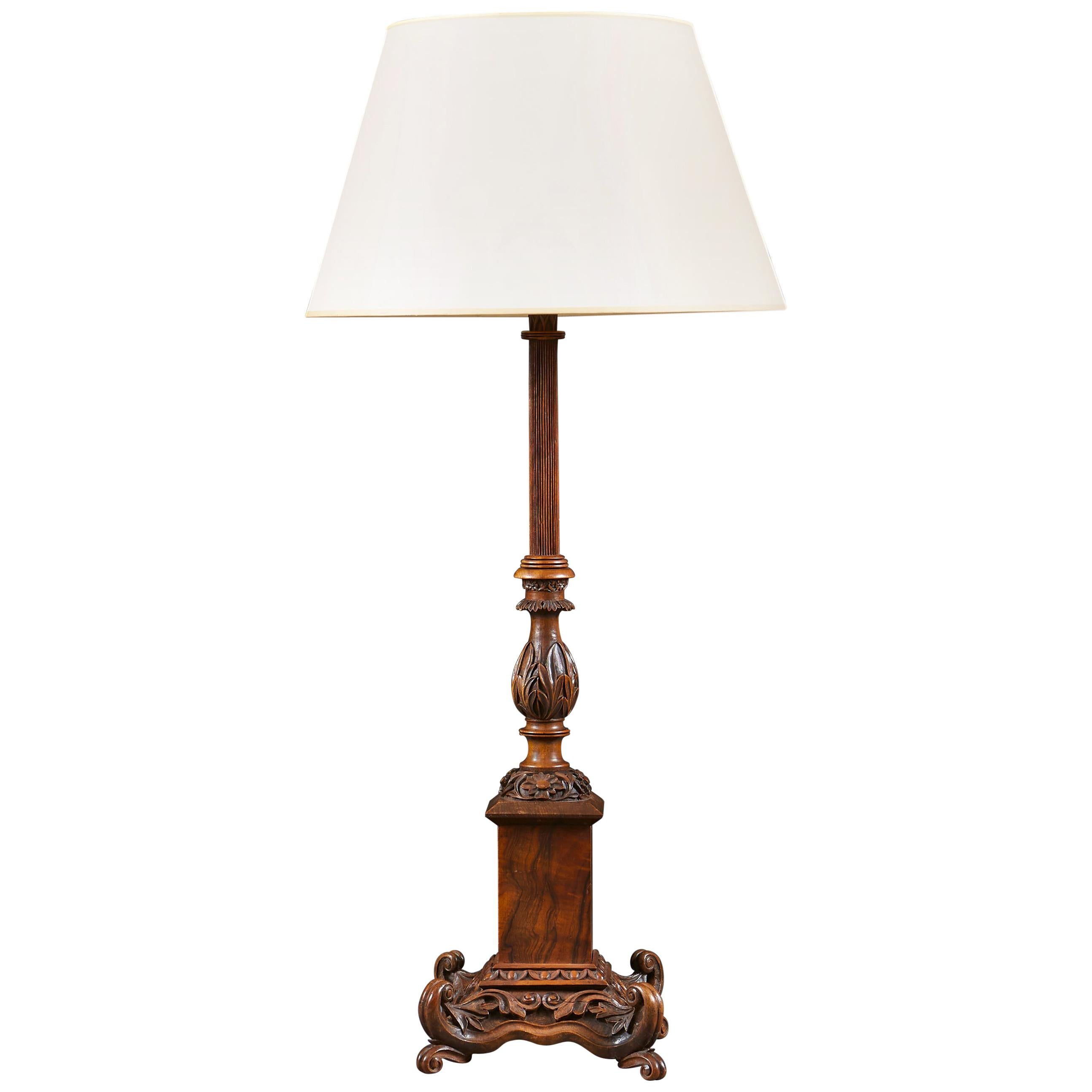 Large Anglo-Indian Carved and Stained Hardwood Table Lamp