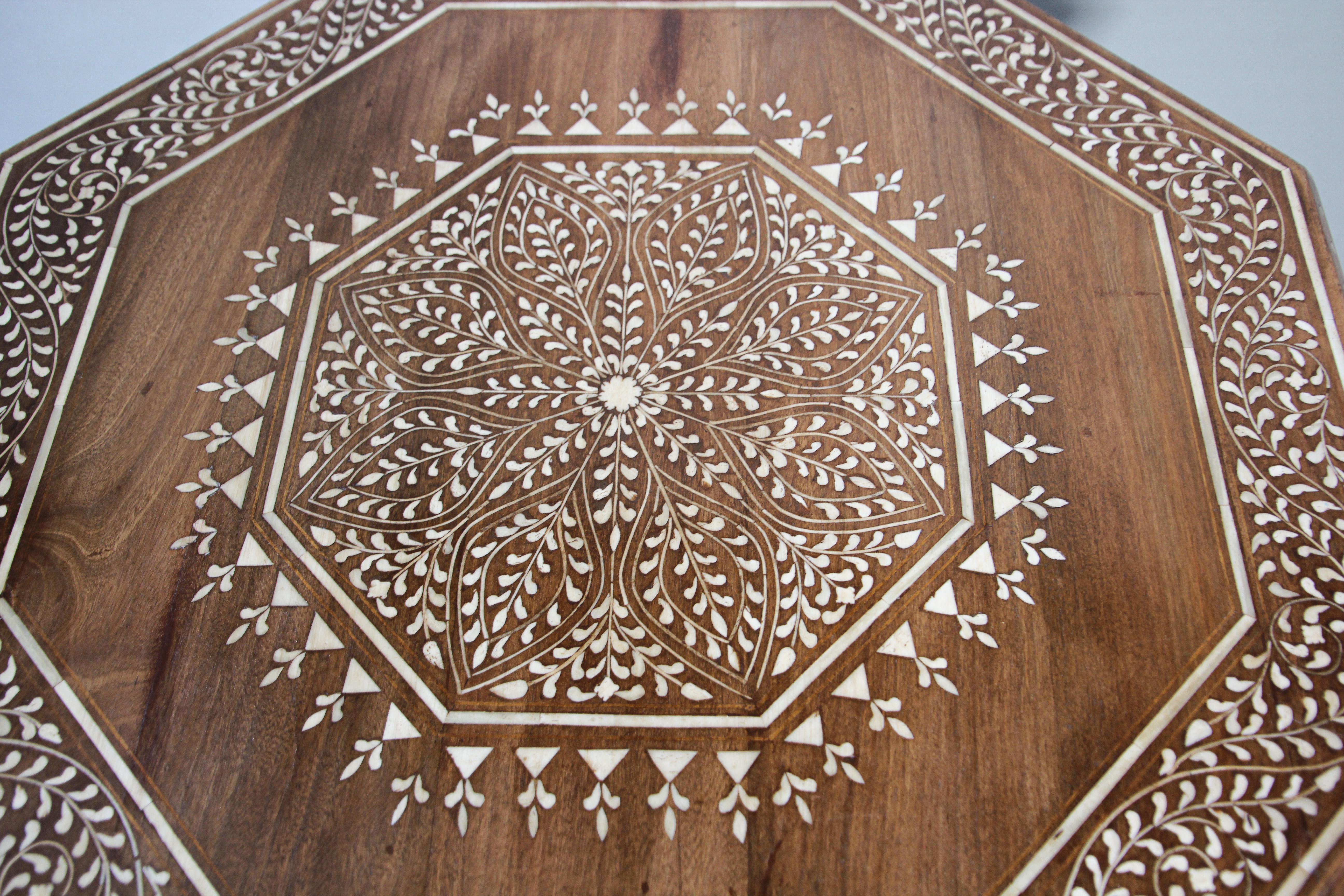 Wood Anglo-Indian Mughal Octagonal Moorish Table with Inlay