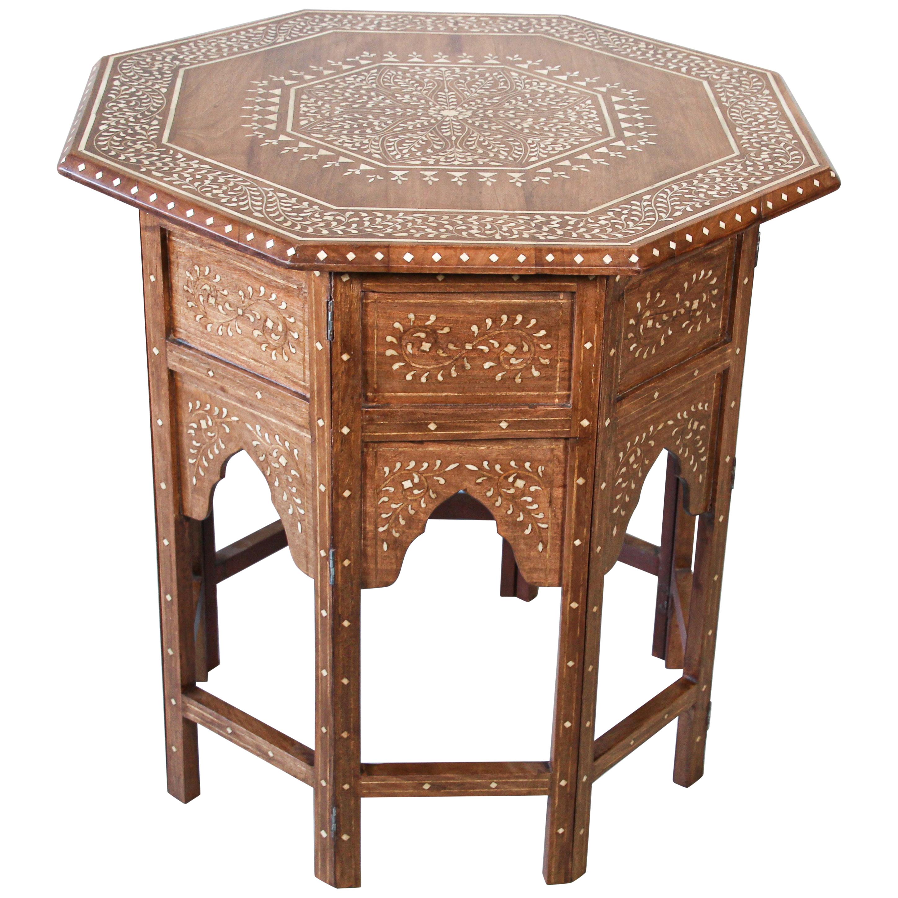 Anglo-Indian Mughal Octagonal Moorish Table with Inlay