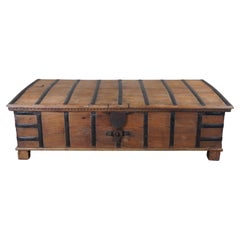 Large Anglo-Indian Raj Reclaimed Teak & Iron Dome Top Storage Trunk Coffee Table