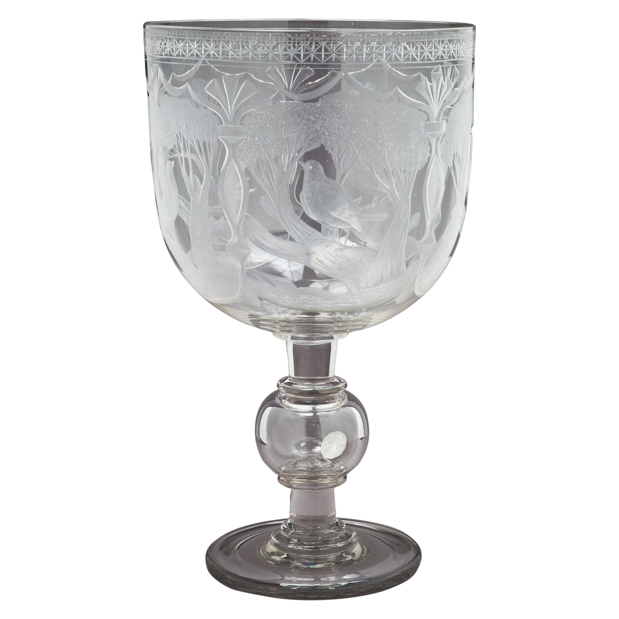 Large German Enameled Green Glass Goblet, Lobmeyer, circa 1880 For Sale