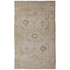 Large Angora Oushak Rug with All-Over Design in Copper, Silver, Green & L.Blue