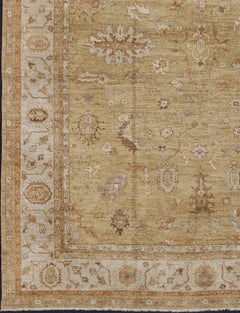 Large Angora Oushak Turkish Rug in Warm Colors of Taupe, Soft Gold, Brown, Cream