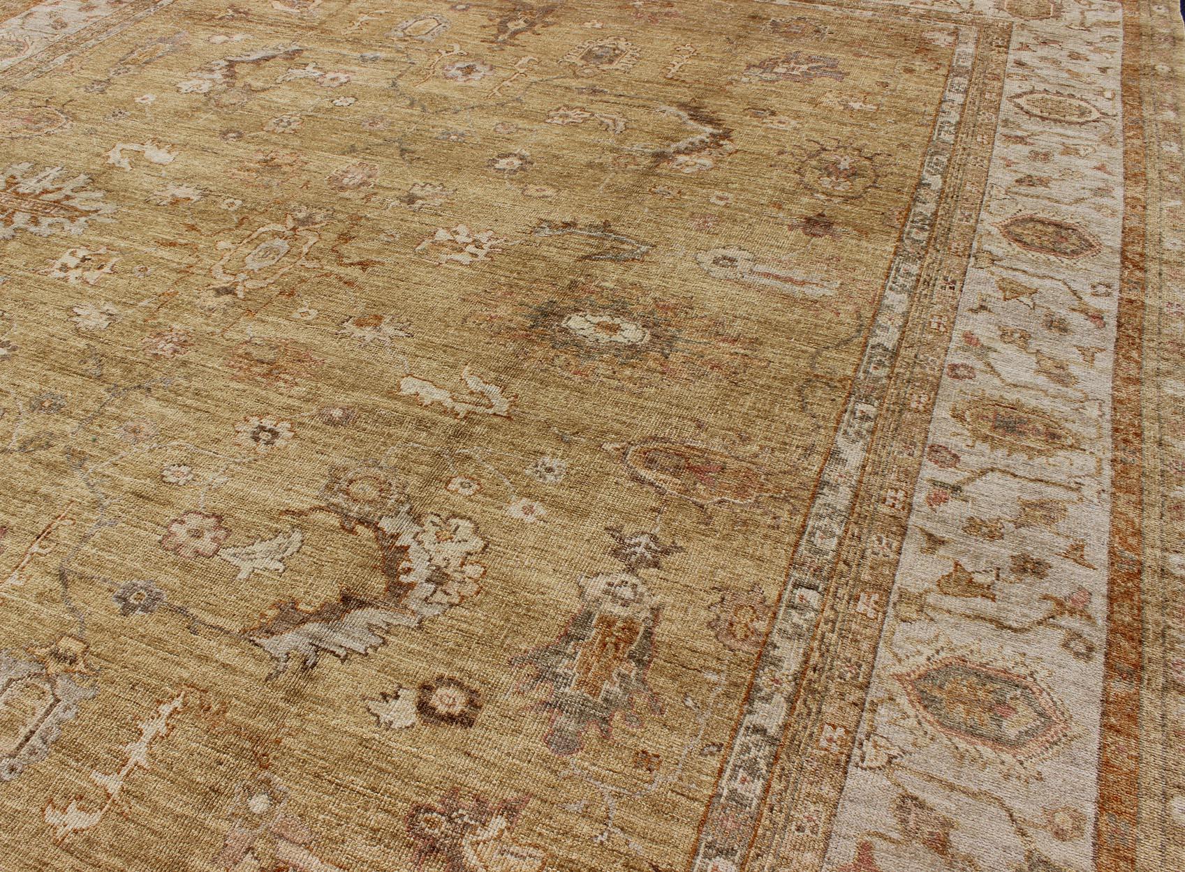 Large Angora Oushak Turkish Rug in Warm Colors of Taupe, Soft Gold, Brown, Cream In New Condition For Sale In Atlanta, GA