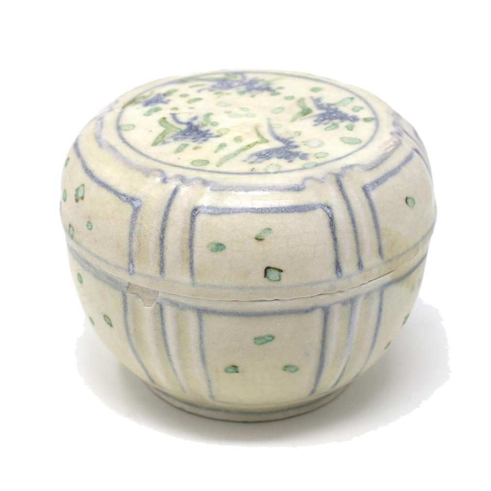 Vietnamese Large Annamese Blue and Enameled Ceramic Box, Chu Dau kiln, Vietnam For Sale