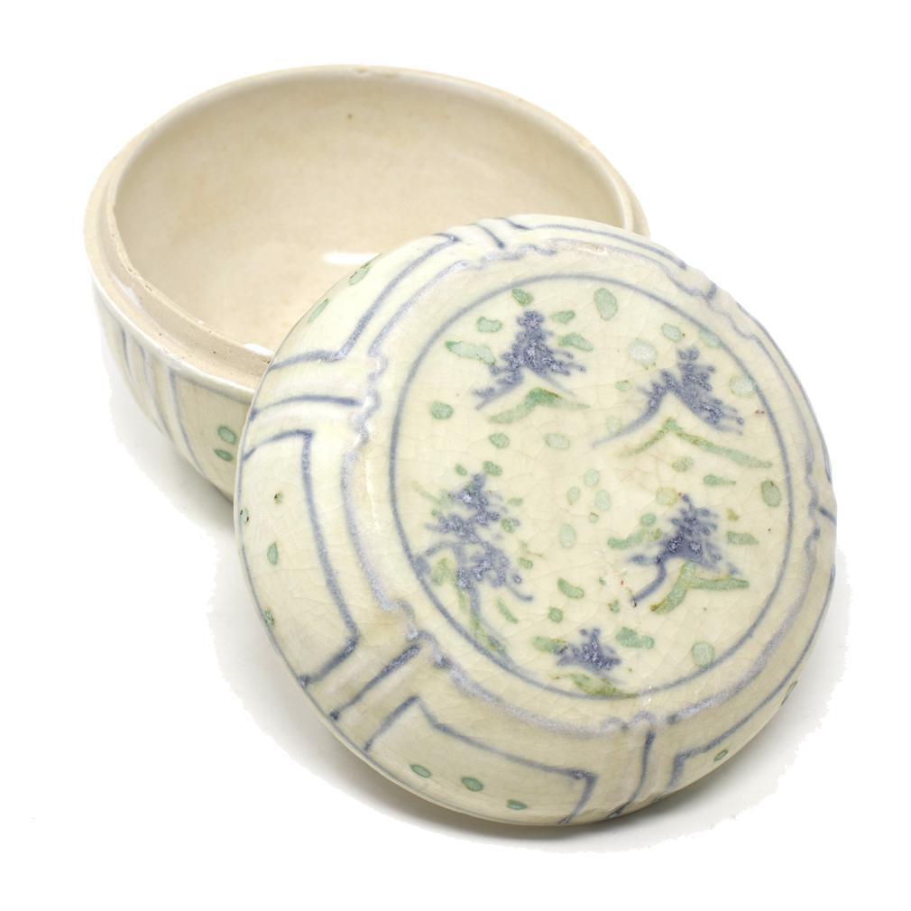 Glazed Large Annamese Blue and Enameled Ceramic Box, Chu Dau kiln, Vietnam For Sale