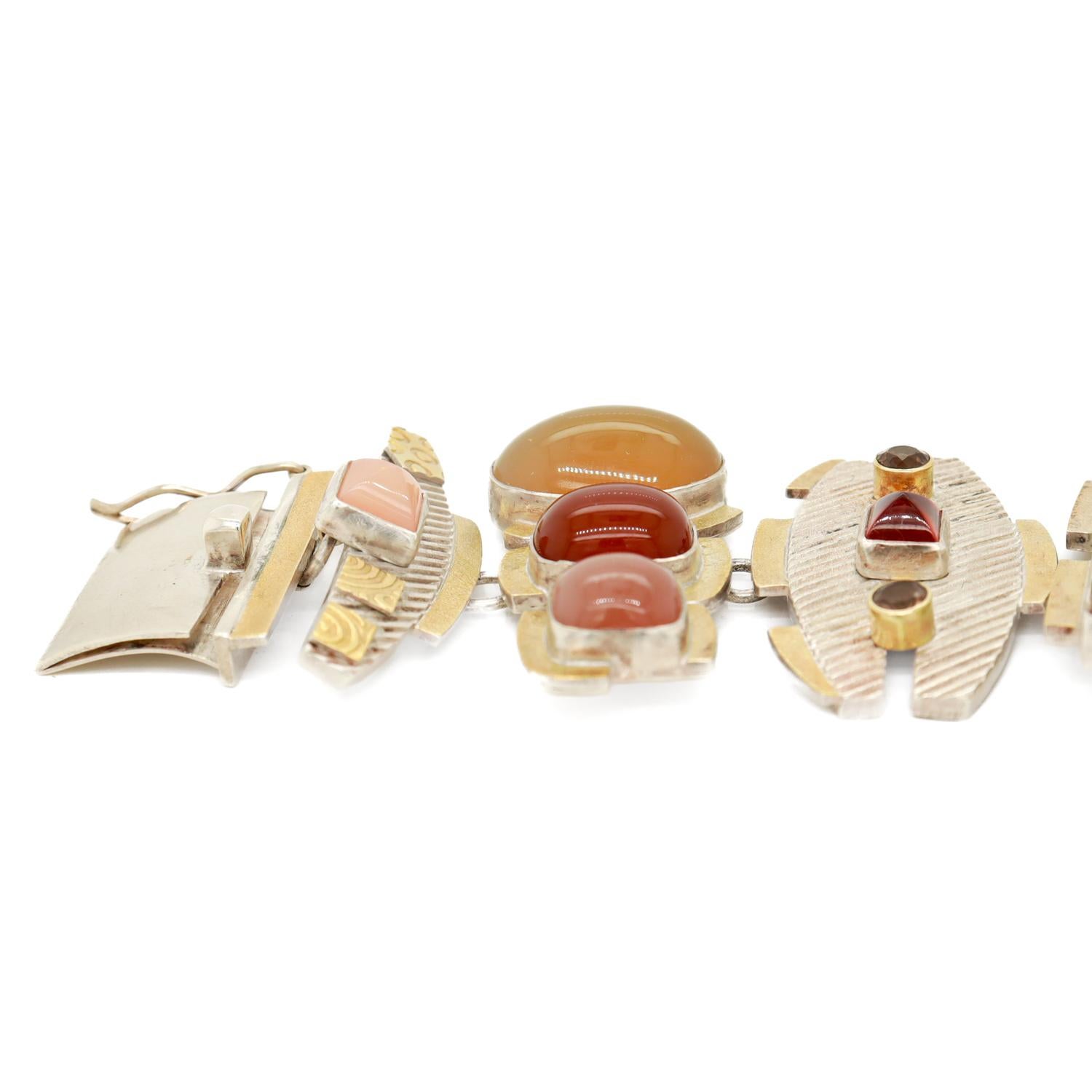 Large Anne Besse Shepherd Sterling Silver, 22k Gold, and Multi-Gemstone Bracelet 4