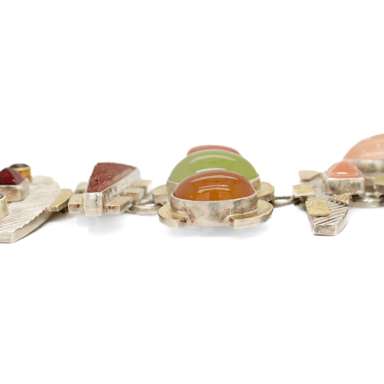 Large Anne Besse Shepherd Sterling Silver, 22k Gold, and Multi-Gemstone Bracelet 5