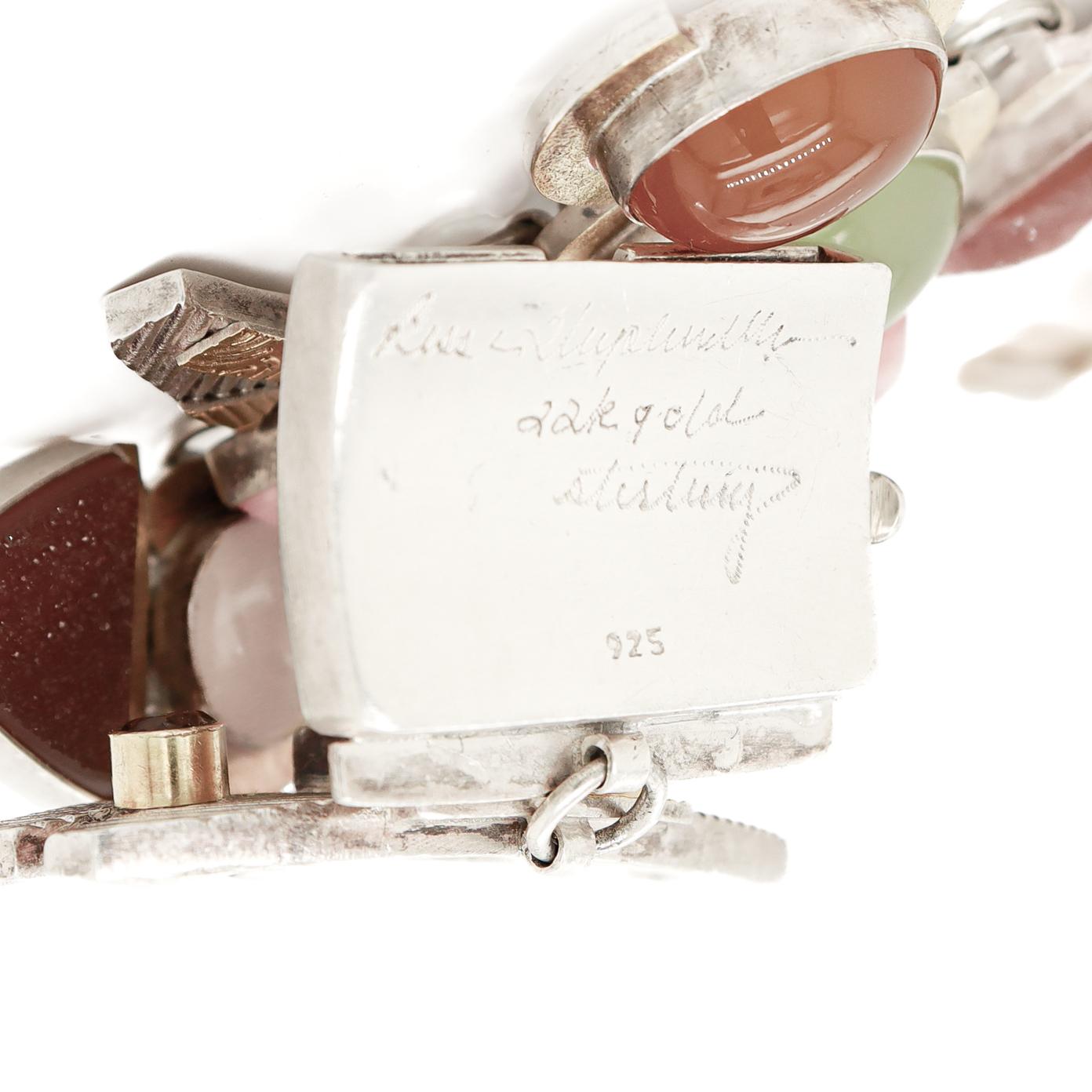 Large Anne Besse Shepherd Sterling Silver, 22k Gold, and Multi-Gemstone Bracelet 9