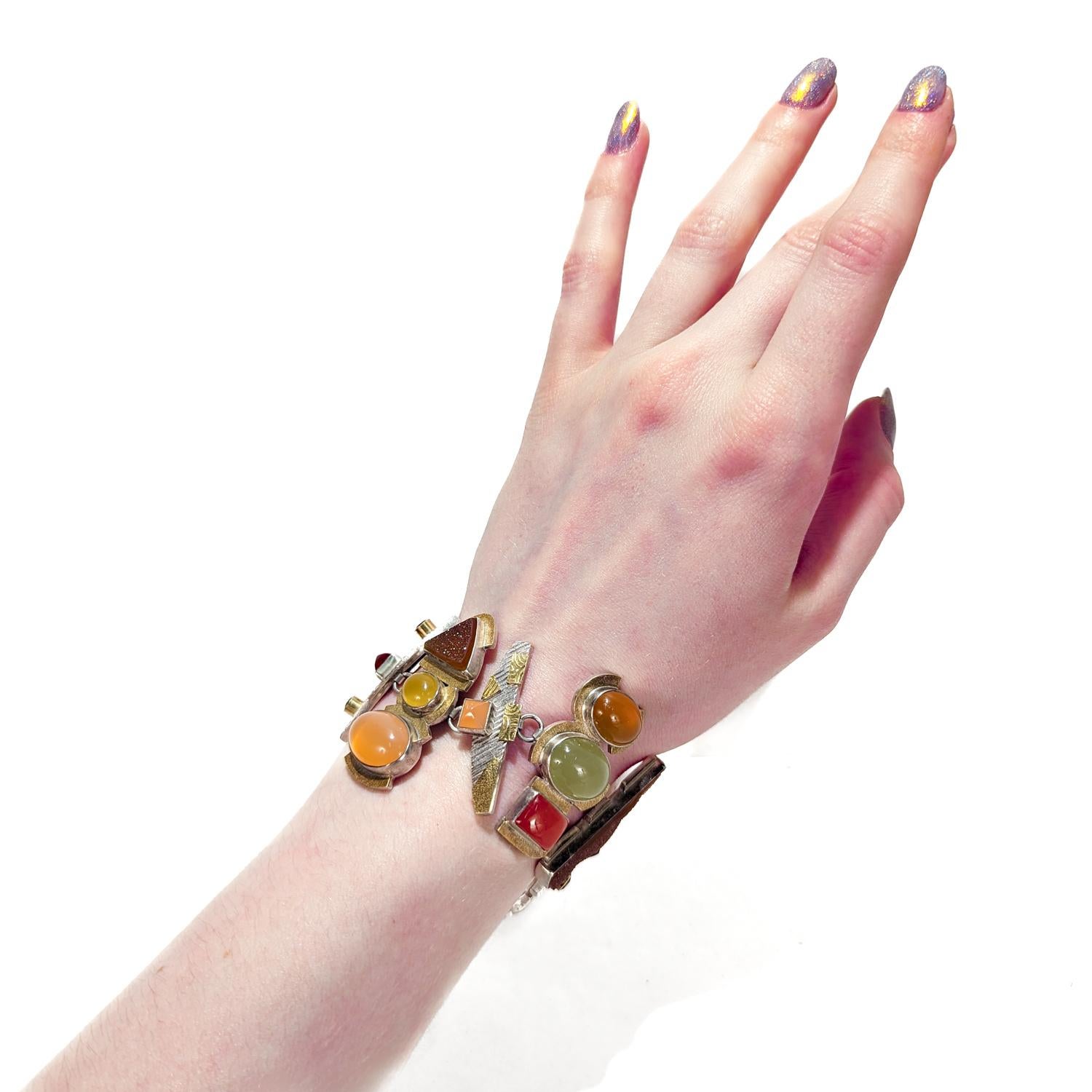 Large Anne Besse Shepherd Sterling Silver, 22k Gold, and Multi-Gemstone Bracelet 10