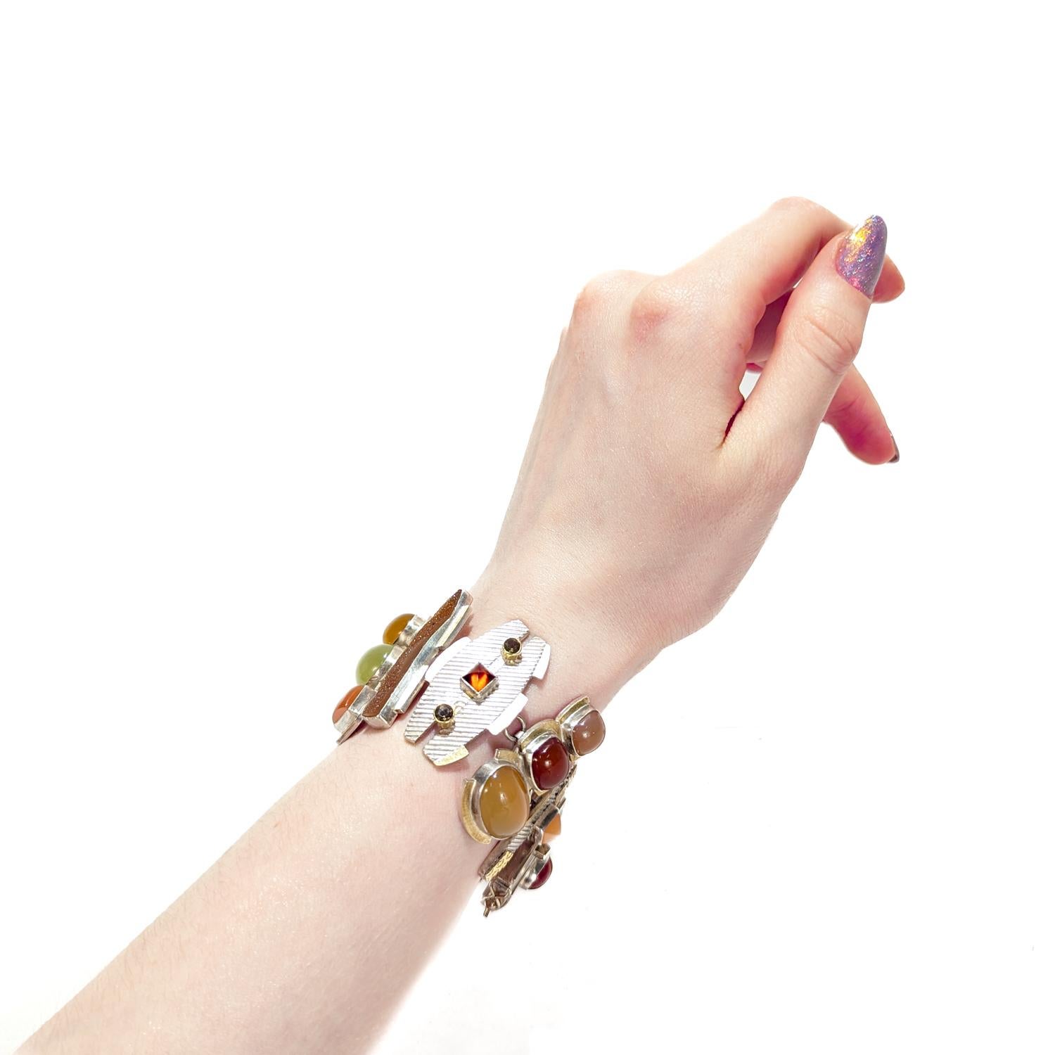 Large Anne Besse Shepherd Sterling Silver, 22k Gold, and Multi-Gemstone Bracelet 13