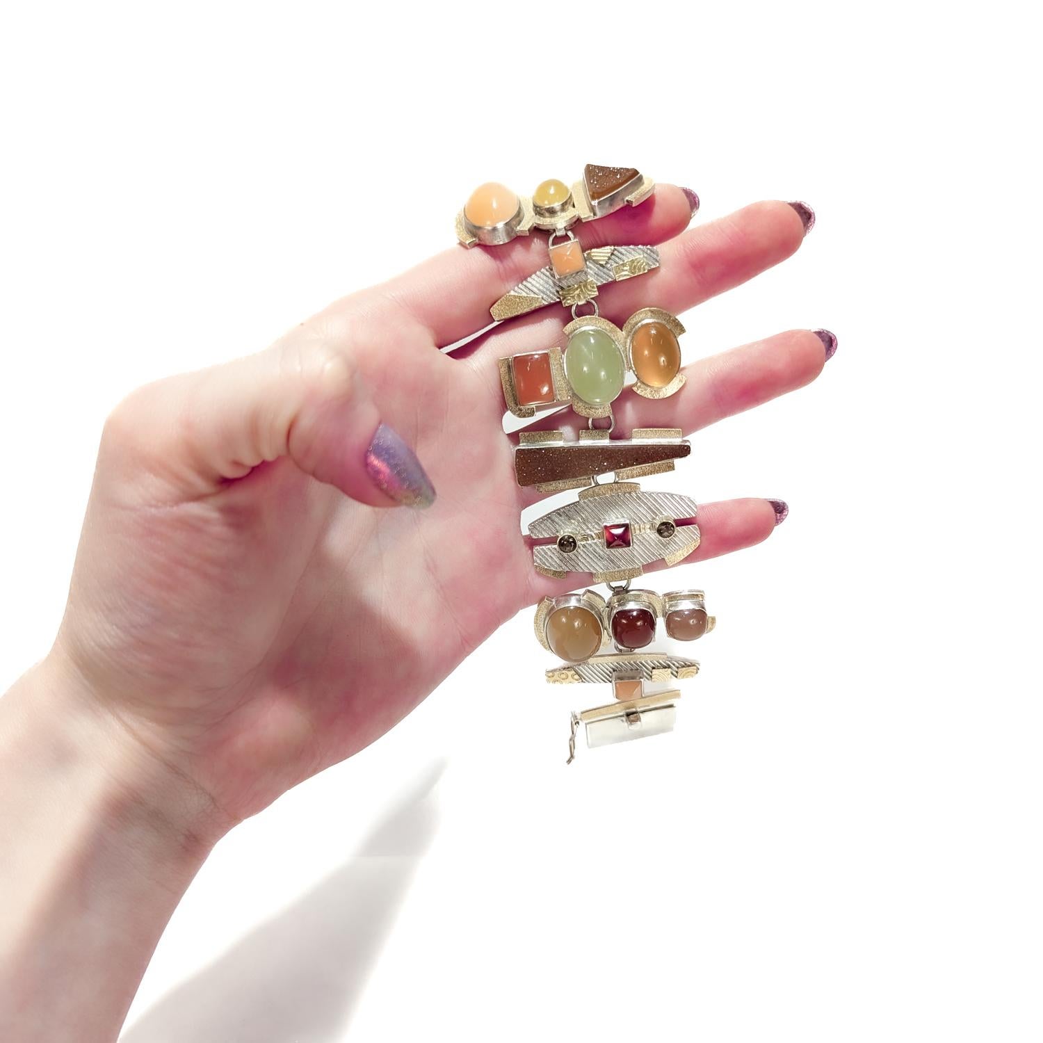 Large Anne Besse Shepherd Sterling Silver, 22k Gold, and Multi-Gemstone Bracelet 14