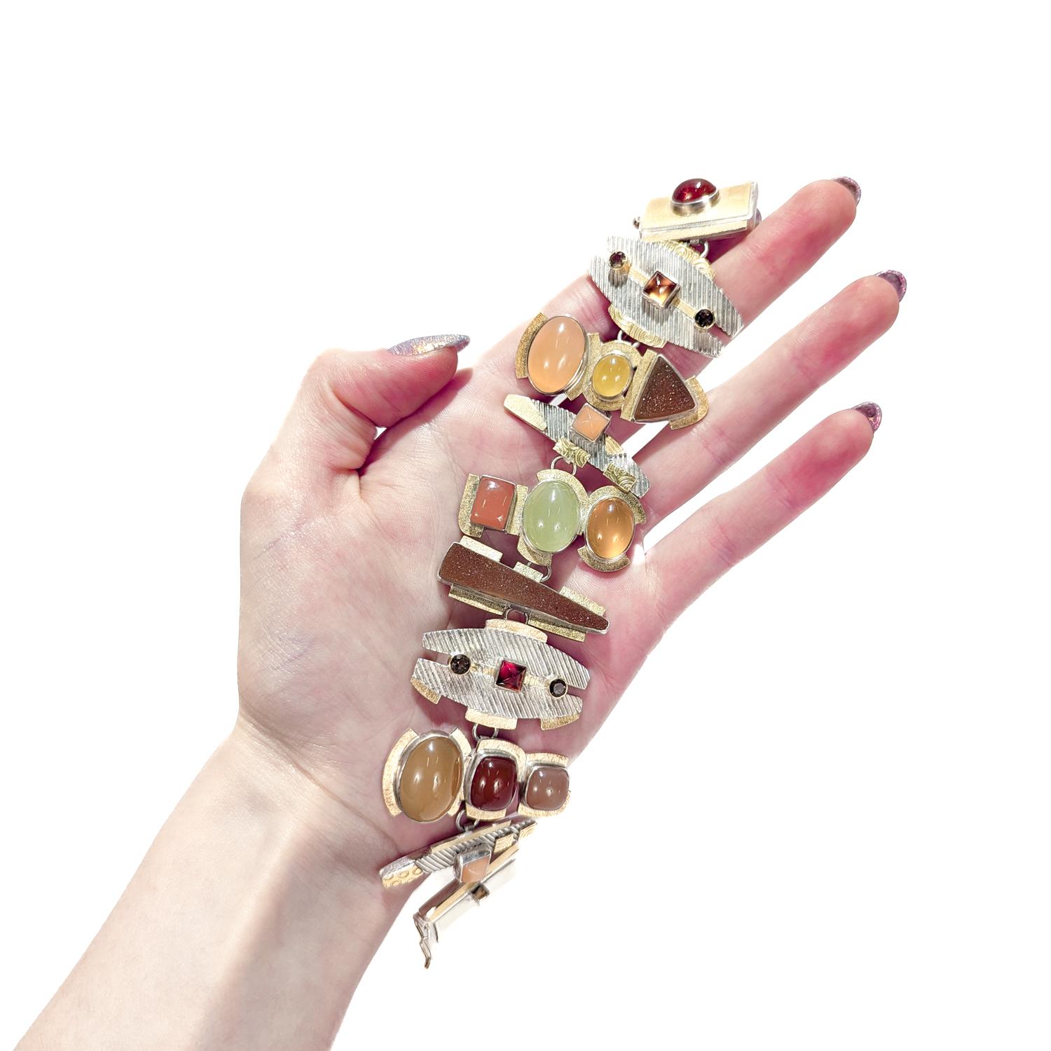Modern Large Anne Besse Shepherd Sterling Silver, 22k Gold, and Multi-Gemstone Bracelet