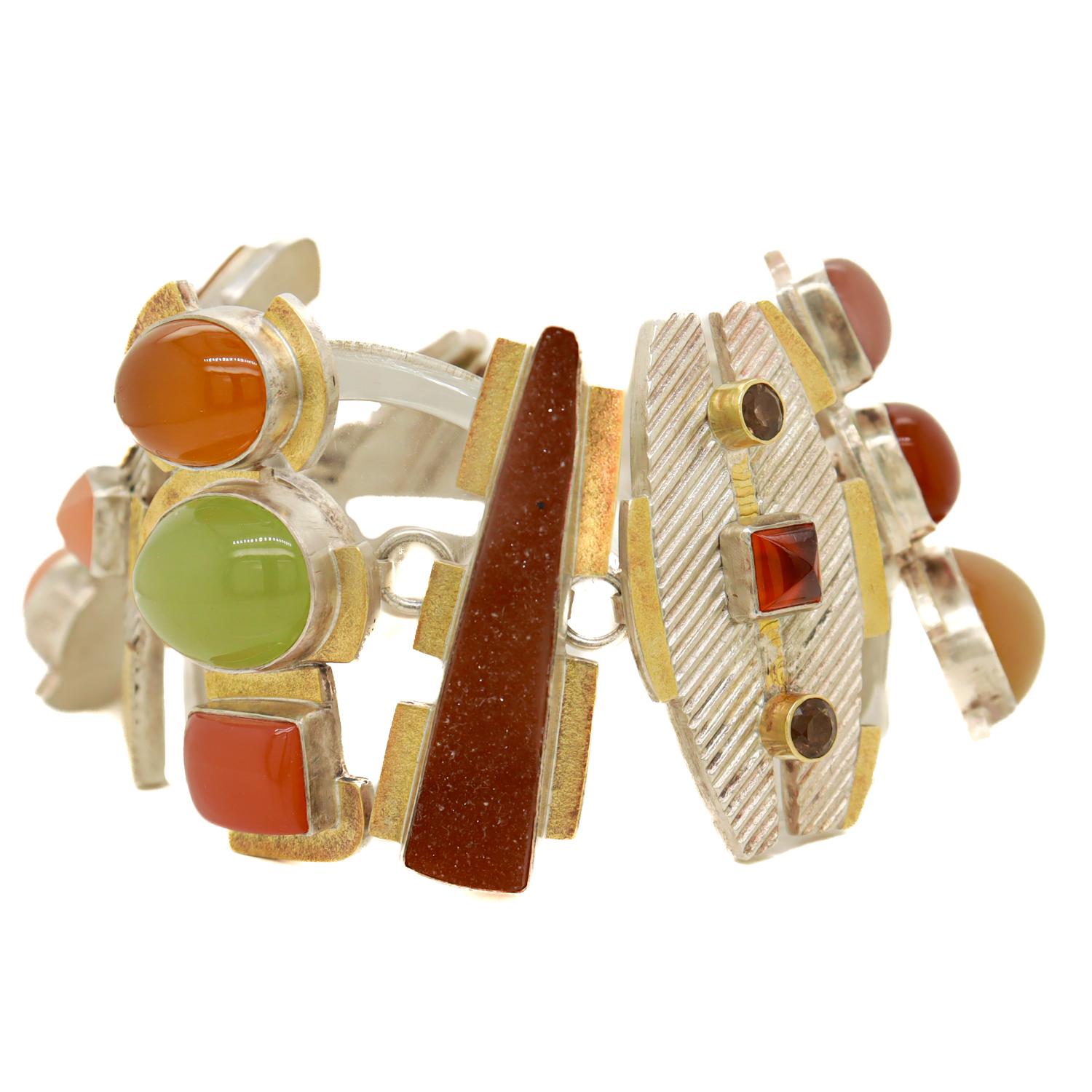 Round Cut Large Anne Besse Shepherd Sterling Silver, 22k Gold, and Multi-Gemstone Bracelet