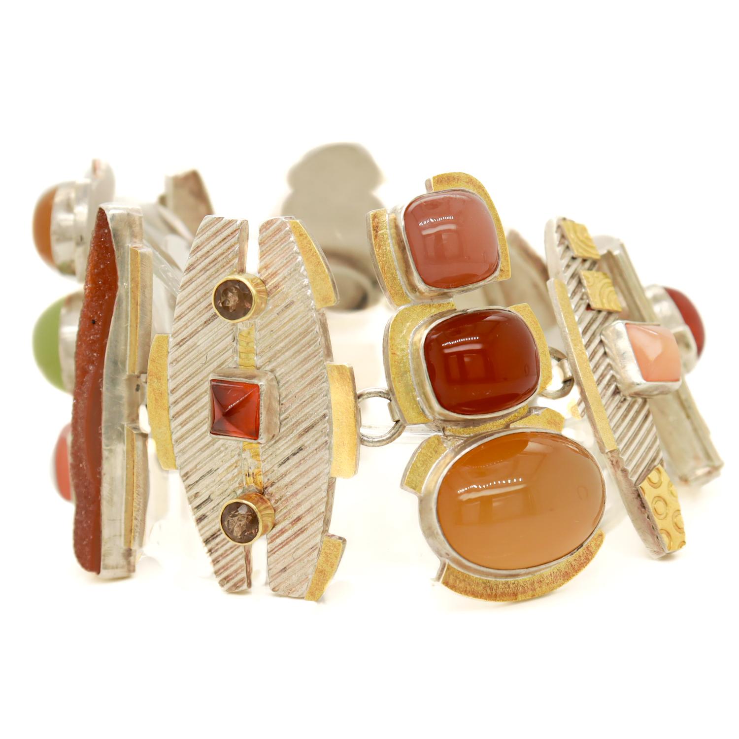 Large Anne Besse Shepherd Sterling Silver, 22k Gold, and Multi-Gemstone Bracelet In Good Condition In Philadelphia, PA