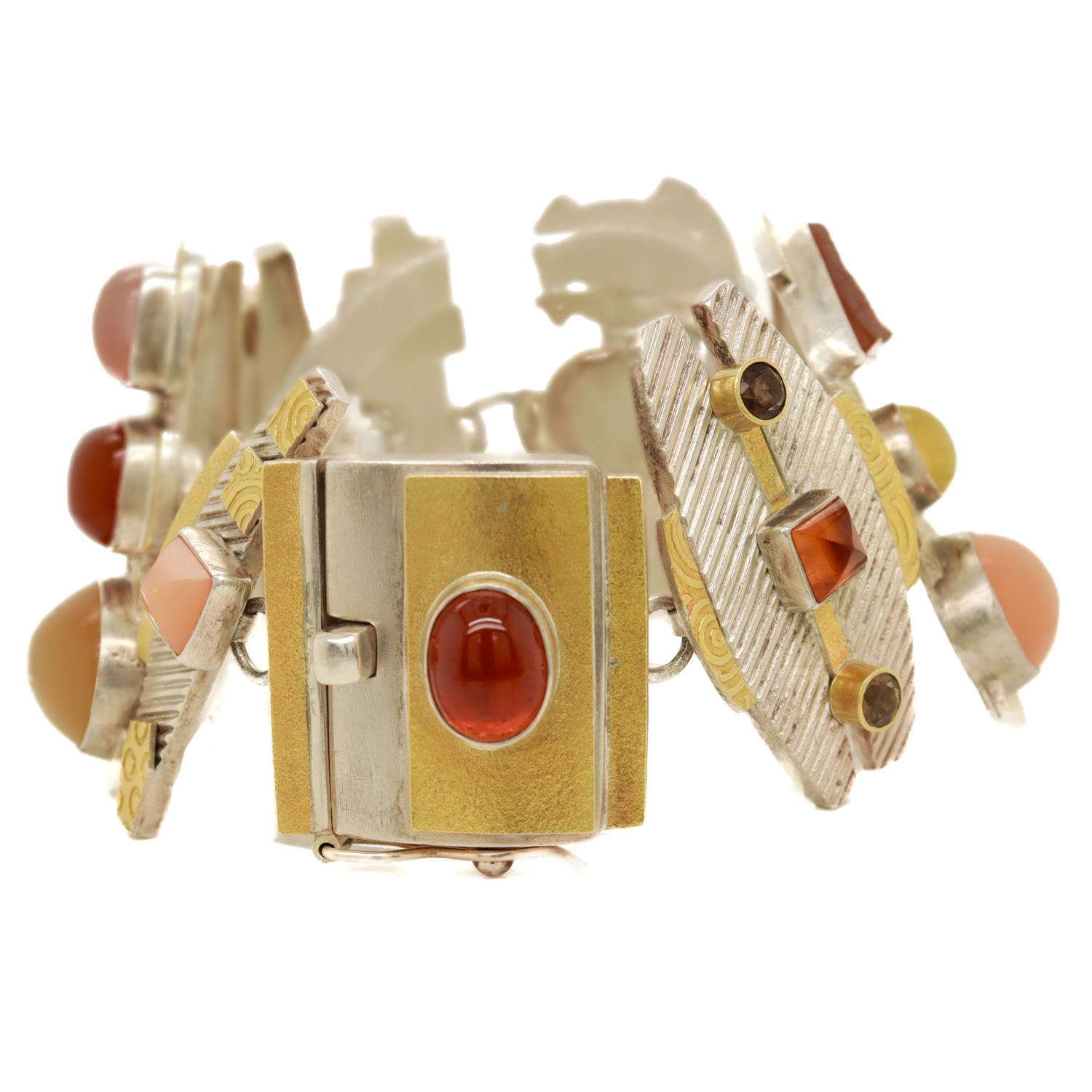 Women's Large Anne Besse Shepherd Sterling Silver, 22k Gold, and Multi-Gemstone Bracelet
