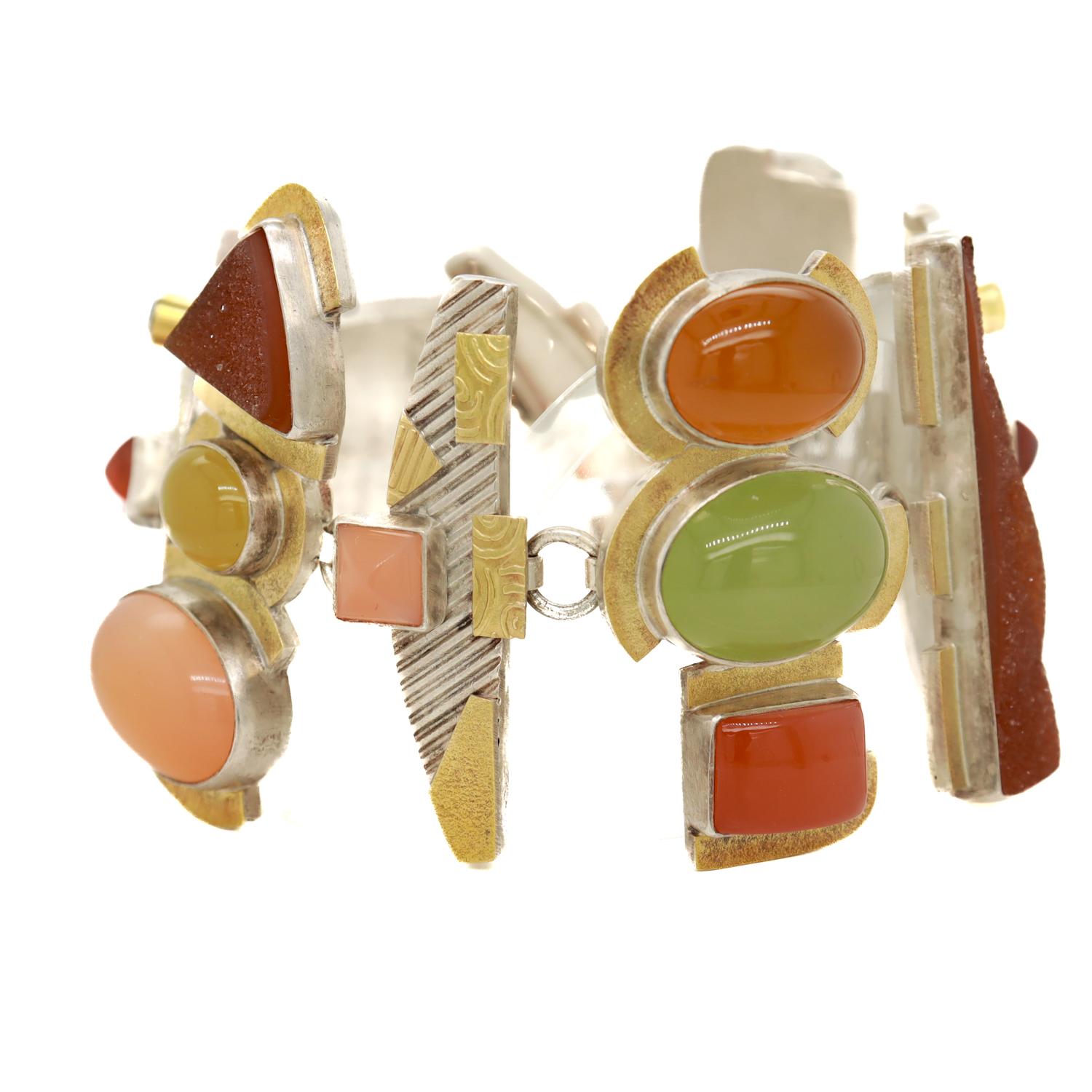 Large Anne Besse Shepherd Sterling Silver, 22k Gold, and Multi-Gemstone Bracelet 2