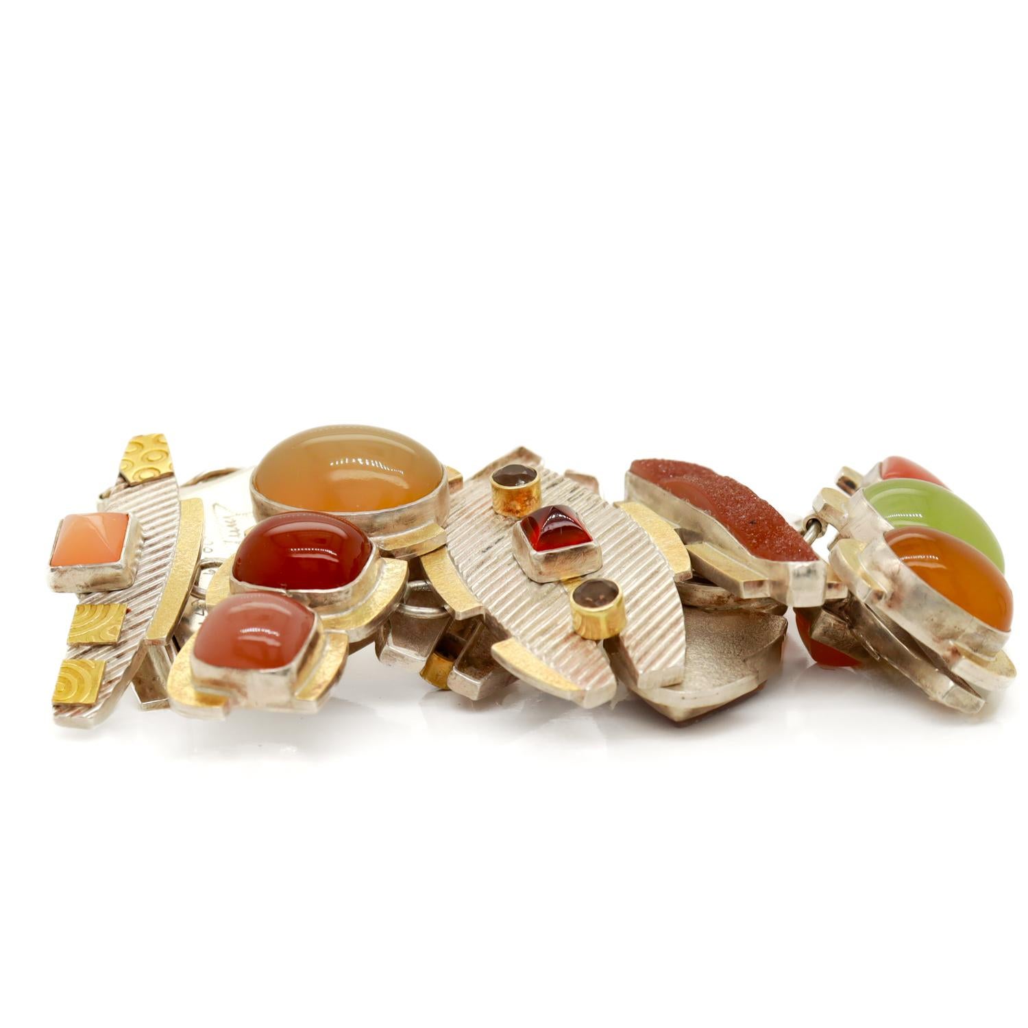 Large Anne Besse Shepherd Sterling Silver, 22k Gold, and Multi-Gemstone Bracelet 3