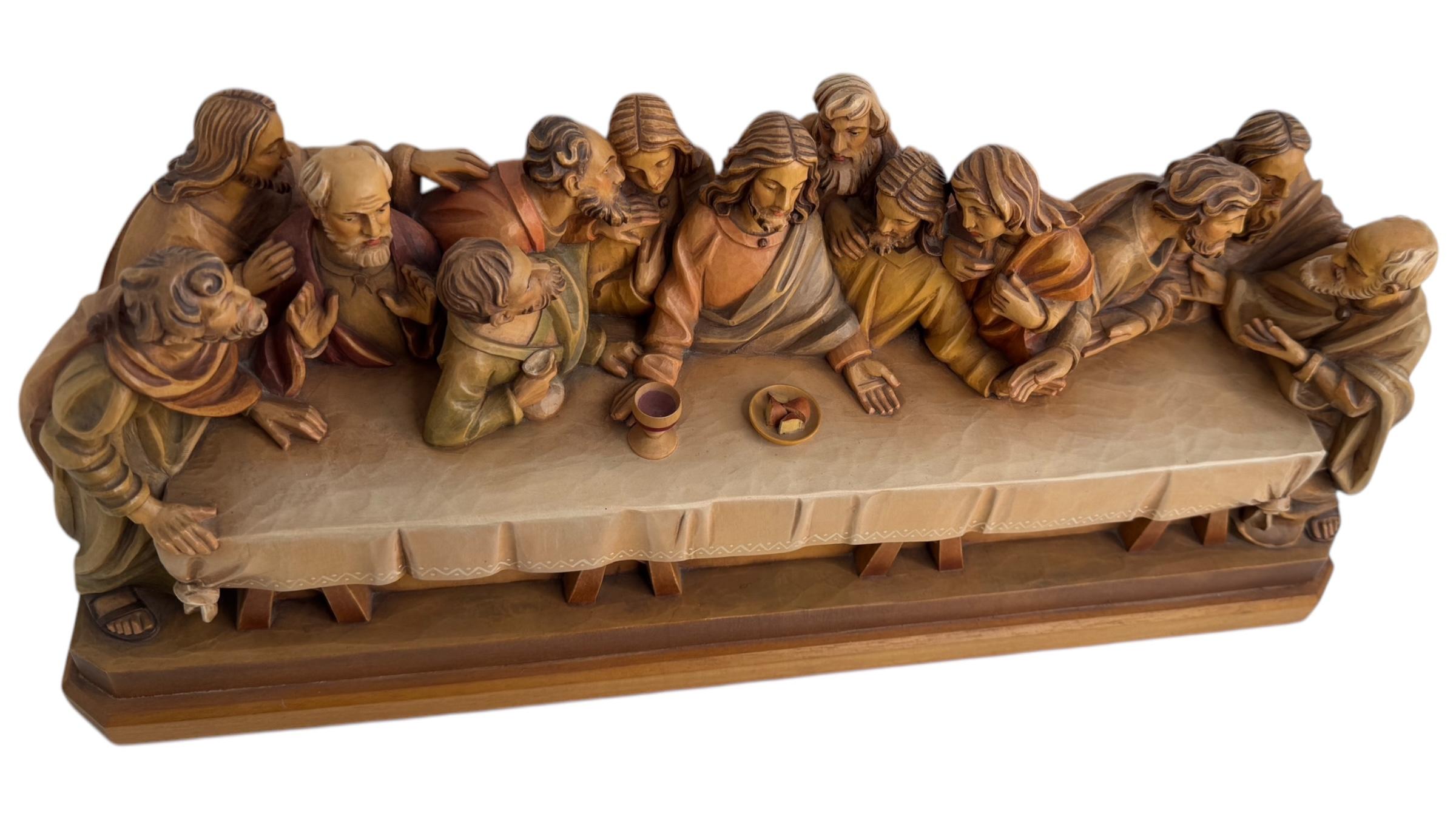 Sculpté à la main Grande sculpture en bois sculpté ANRI Last Supper By Osvaldo Moroder 1980s or older en vente