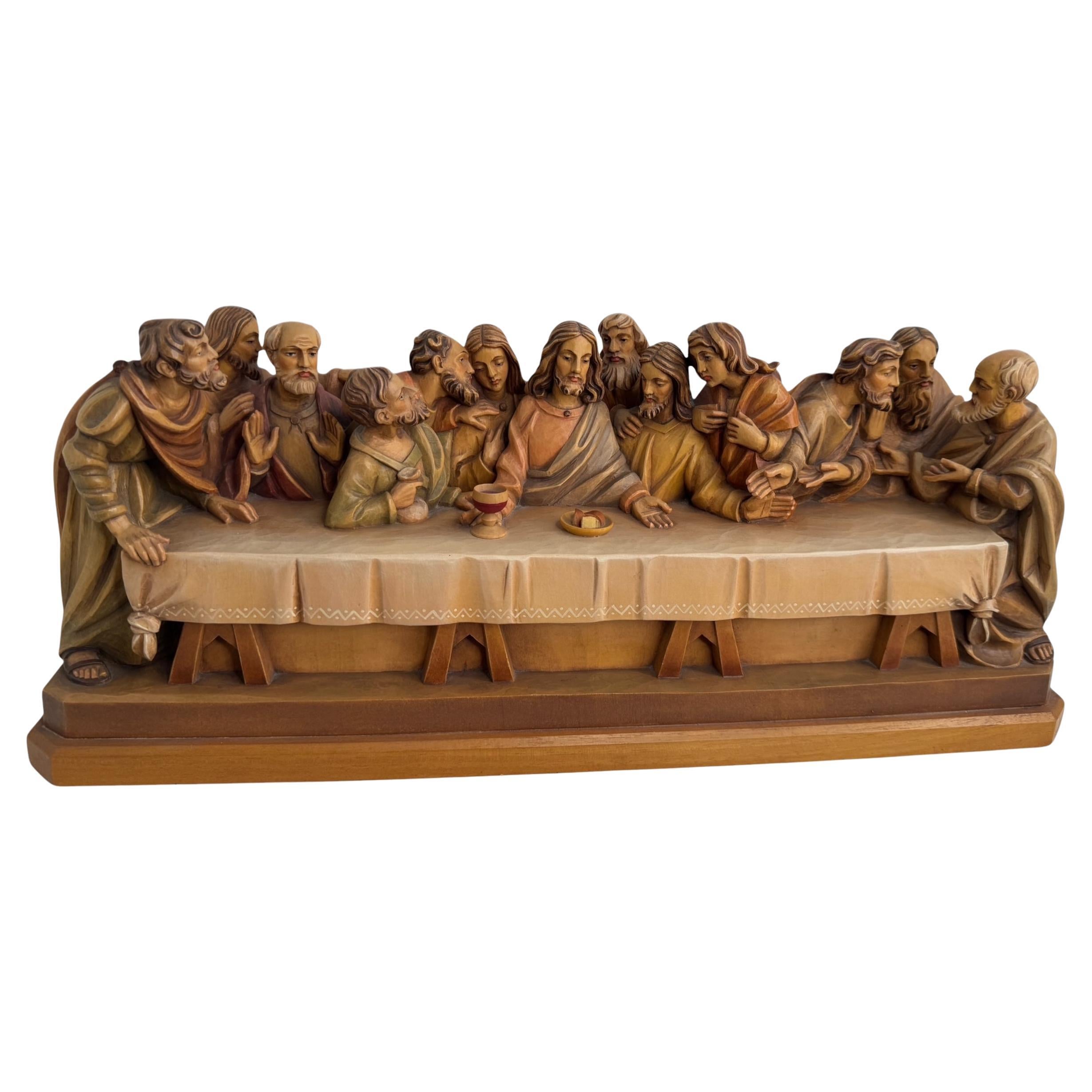 Gran escultura de madera tallada Anri La última cena de Osvaldo Moroder Años 80 o anteriores