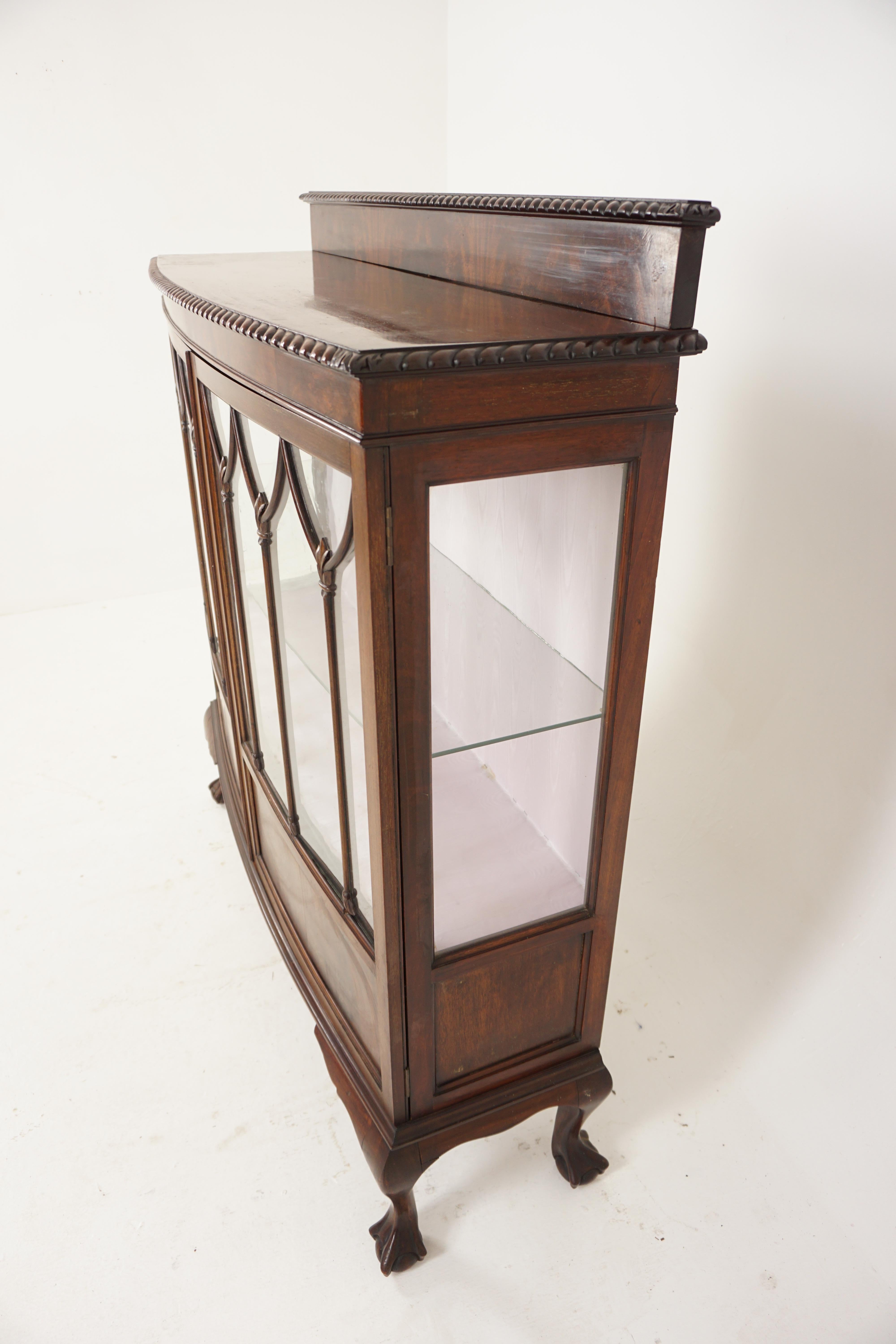 Early 20th Century Large Ant, Walnut Bow Front Display Cabinet, China Cabinet, Scotland 1910, H807