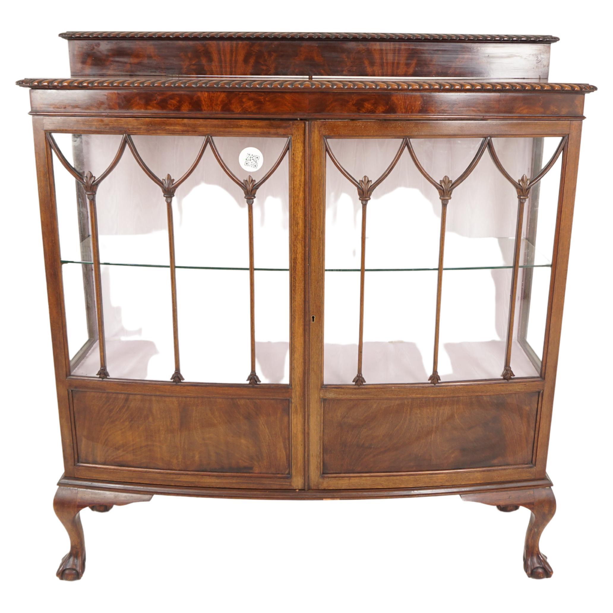 Large Ant, Walnut Bow Front Display Cabinet, China Cabinet, Scotland 1910, H807