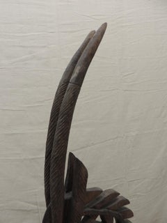 Large Antelope Chi Wara Head-Crest African Wood Carved Sculpture
