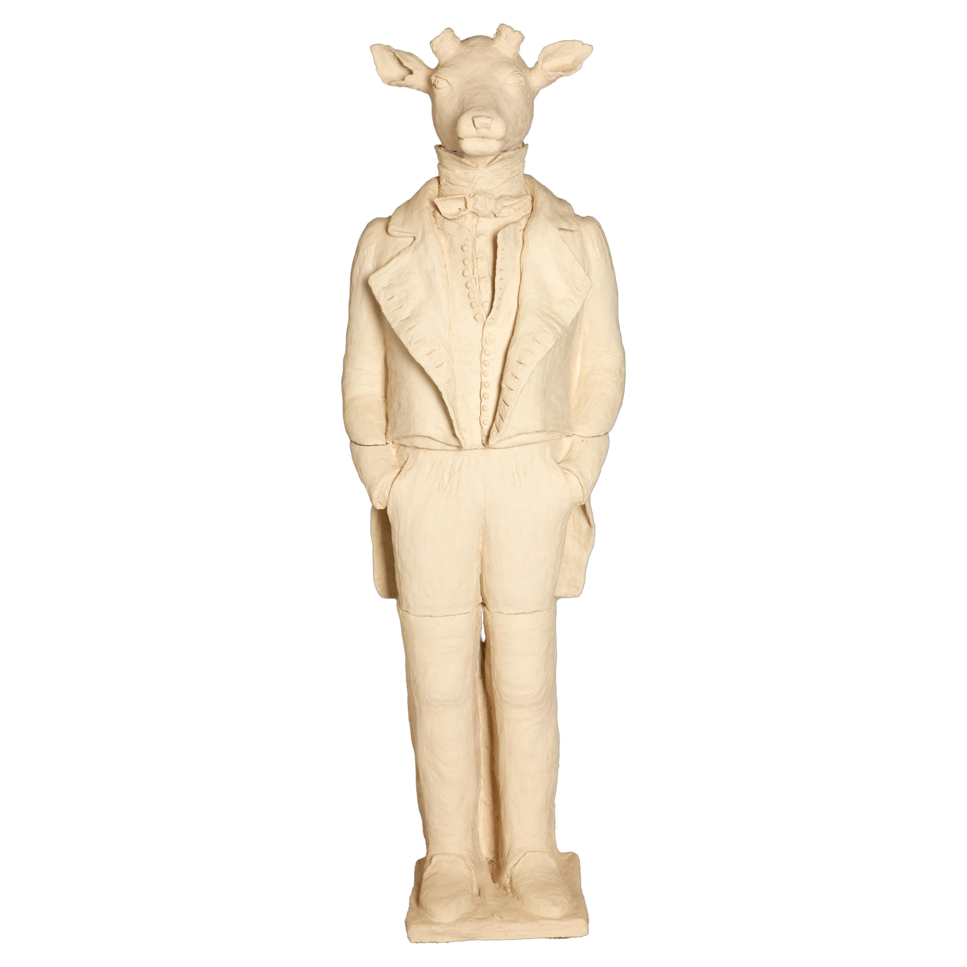 Grand buste anthropomorphe en terre cuite d'un cerf aux bois changeants 48 