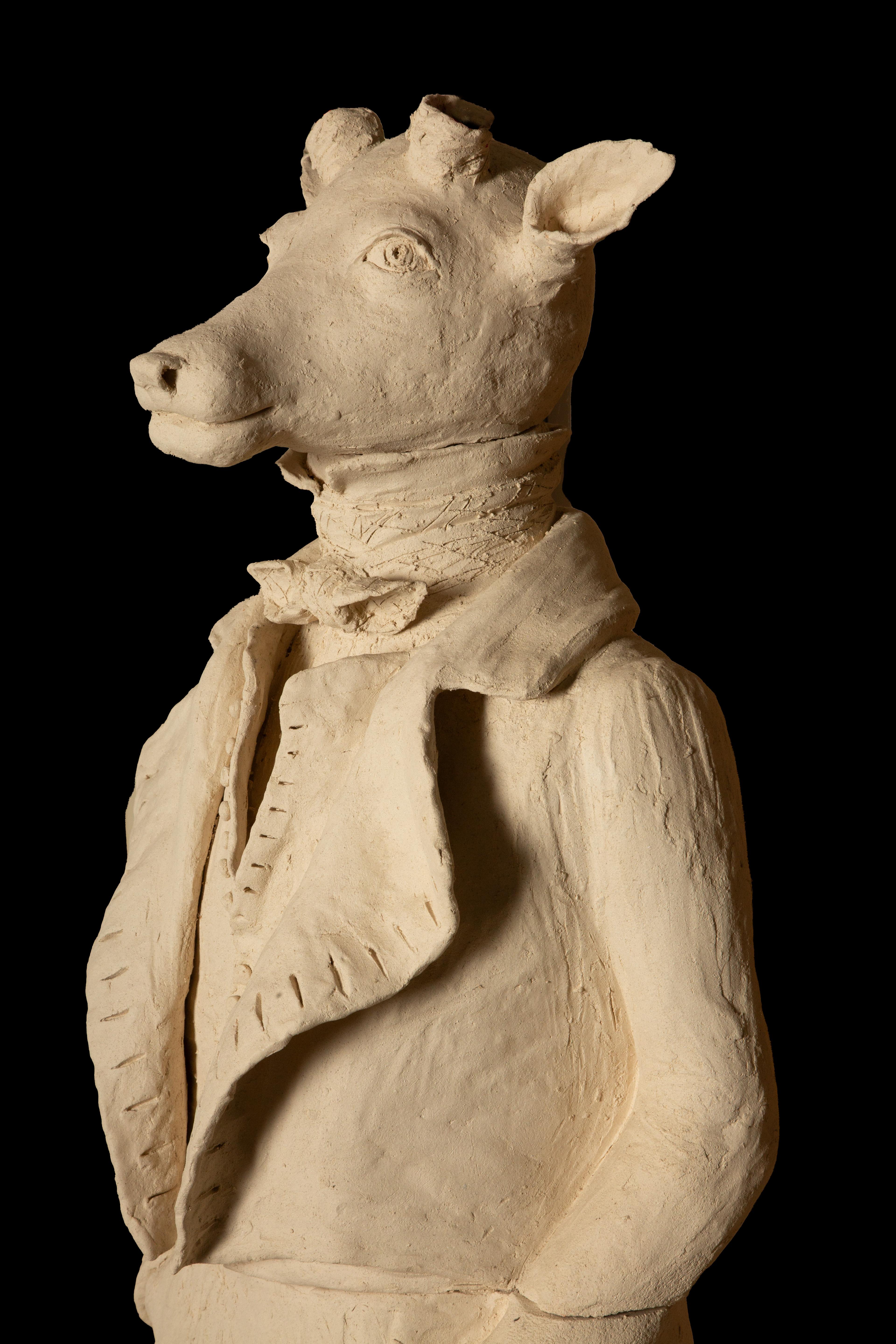 Grand buste anthropomorphe en terre cuite d'un cerf aux bois changeants 48 