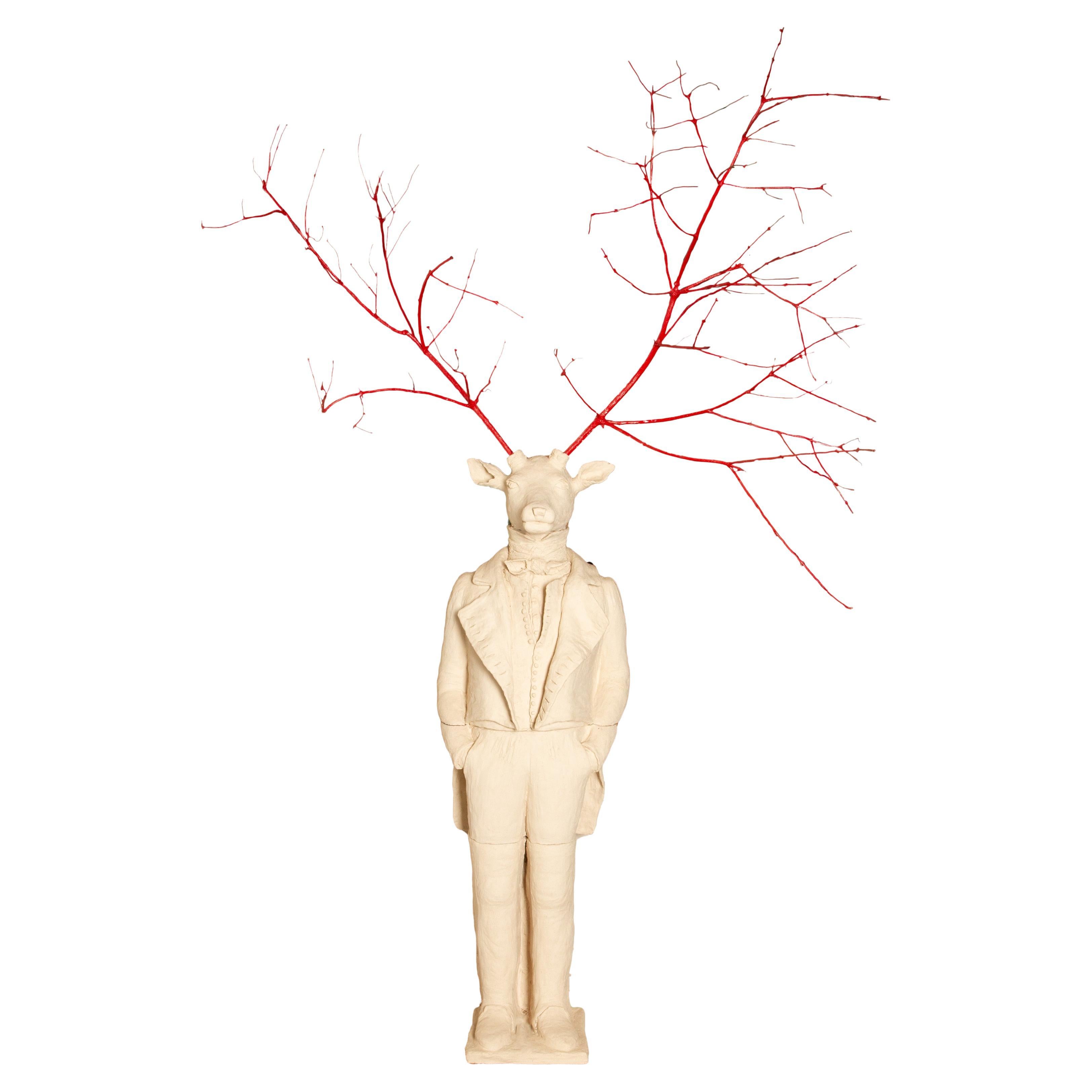 Grand buste anthropomorphe en terre cuite d'un cerf aux bois changeants 48 "H en vente
