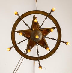 Large Antique 11-Light Metal Star Chandelier