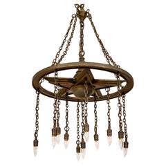 Large Antique 11-Light Metal Star Chandelier