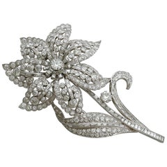 Large Vintage 13.81 Carat Diamond and Platinum Flower Brooch