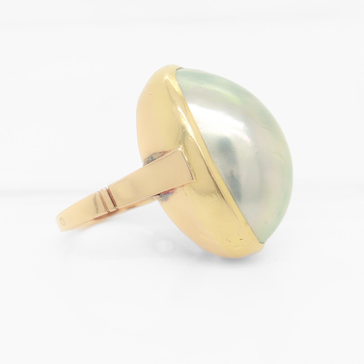 Large Antique 14K Gold & Mabe Pearl Cocktail Ring For Sale 4