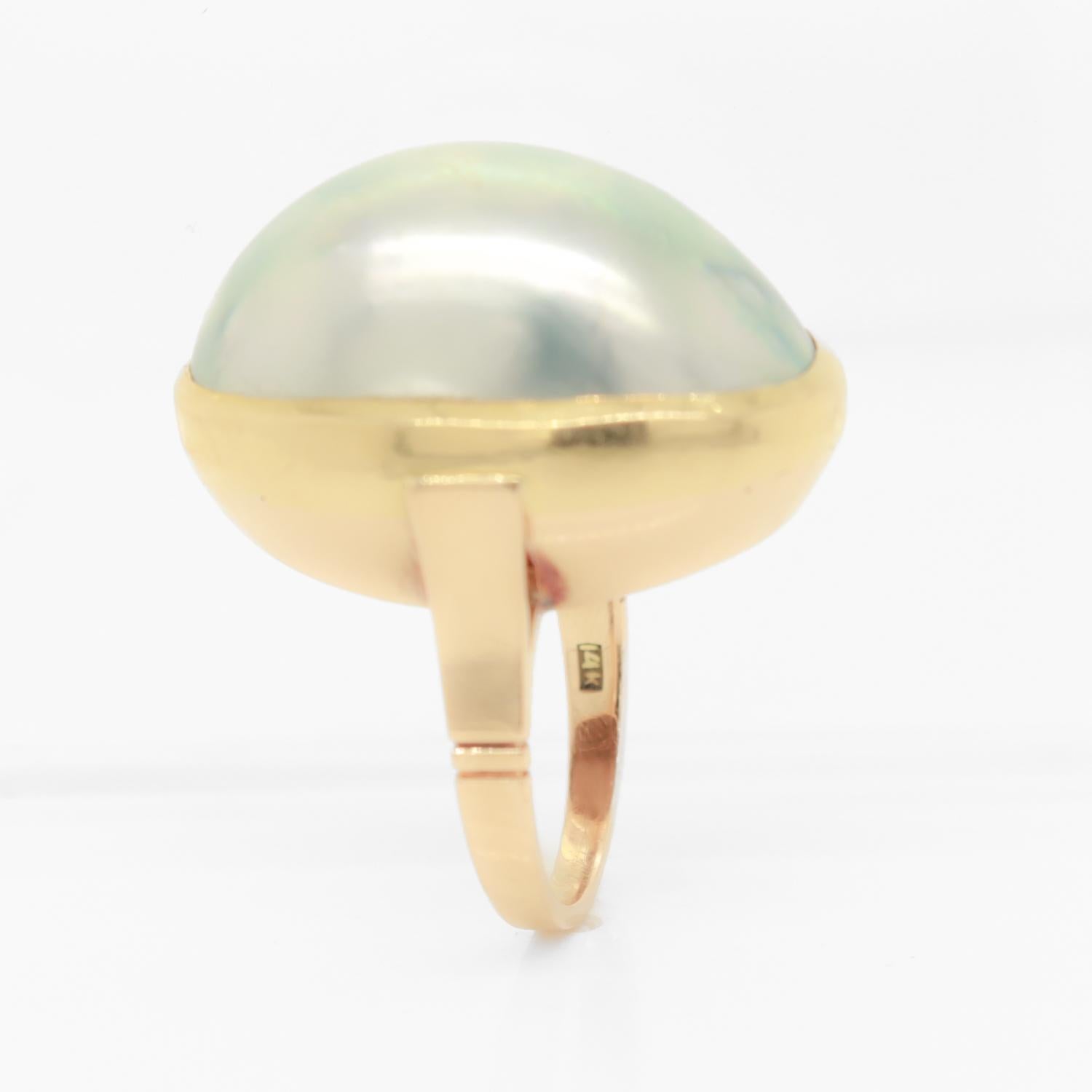 Large Antique 14K Gold & Mabe Pearl Cocktail Ring For Sale 5